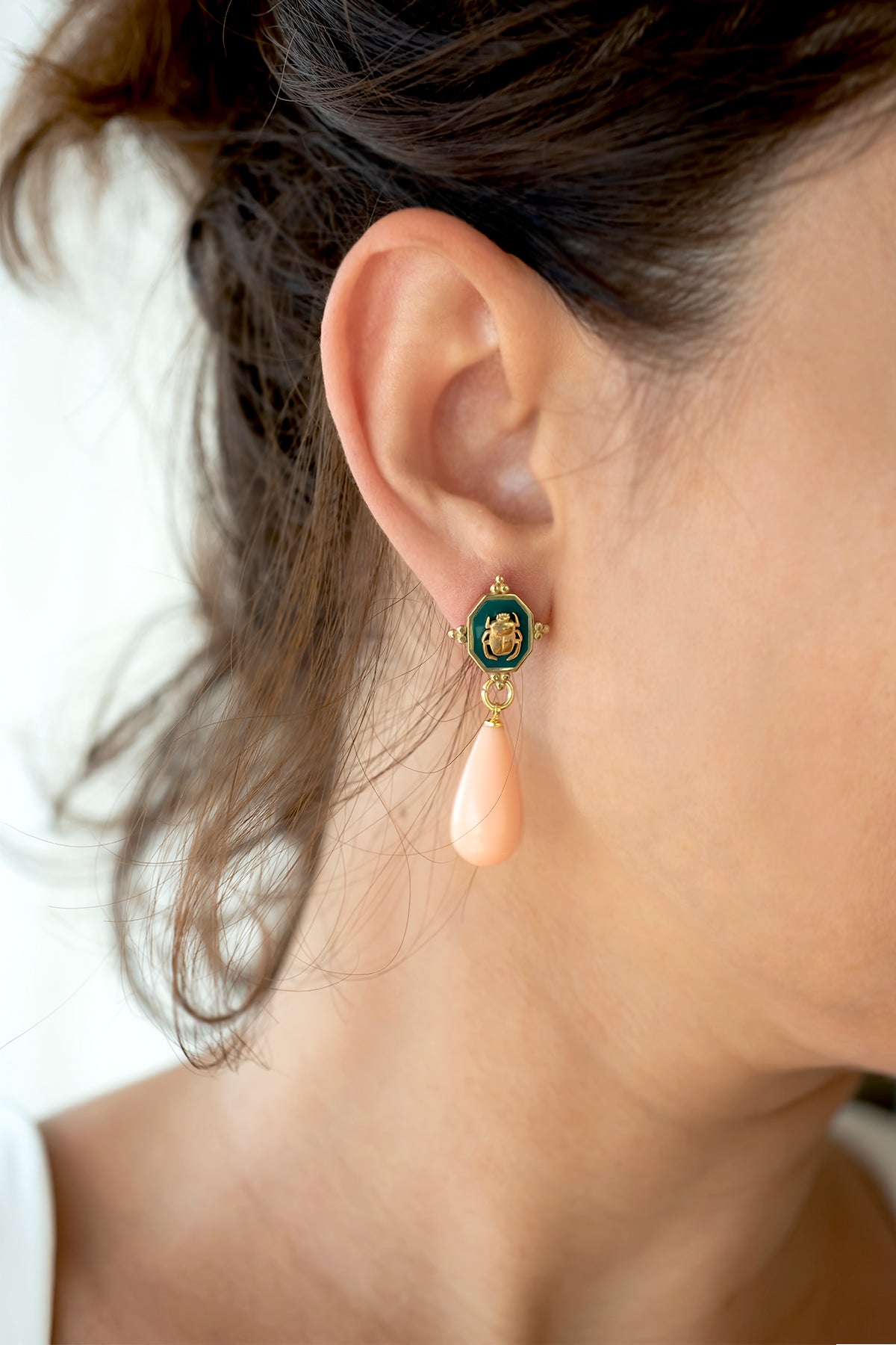SCARAGREEN β Green Scarab Drop Earrings