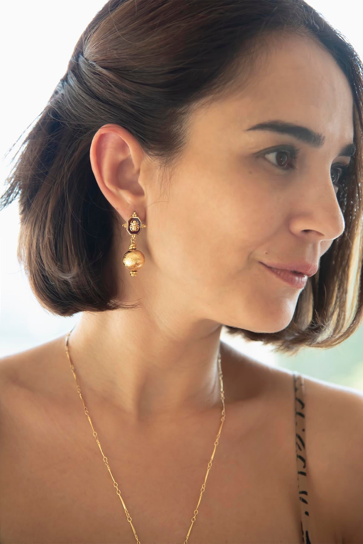 SCARABURG – Burgundy Scarab Drop Earrings