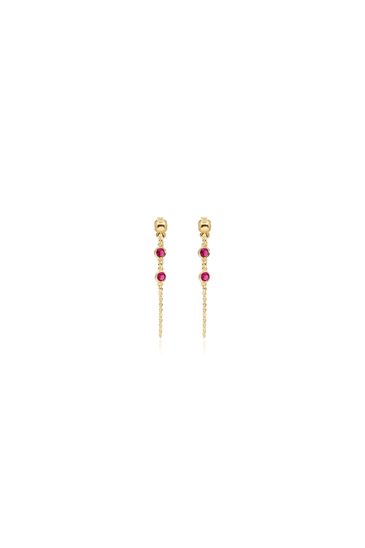 RITA – Ruby Red CZ Chain Drop Earrings