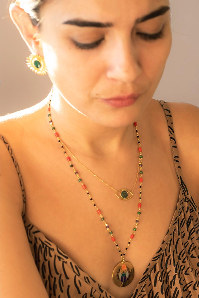 GREEN SUN - Green Enamel Earrings