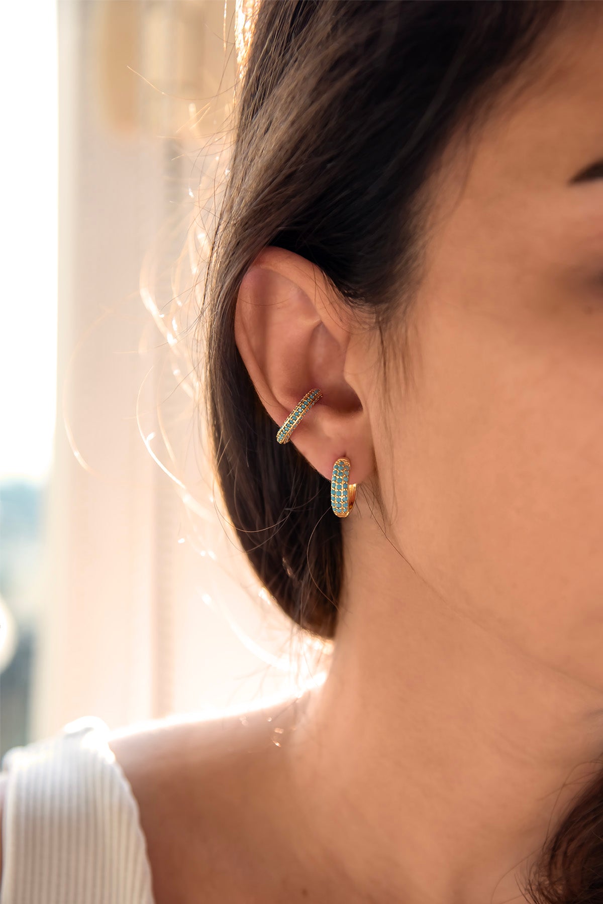 TURQUOISE – CZ Pavé Mini Hoop Earrings