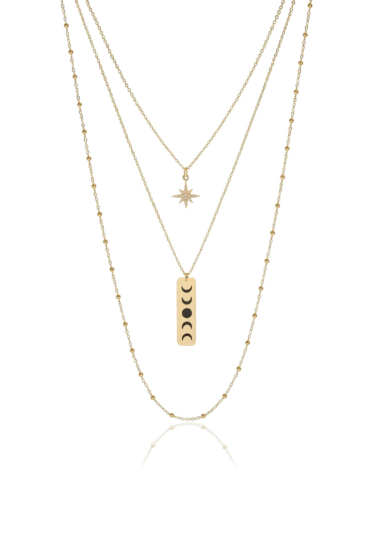 MOON PHASES β Layered Moon & Star Necklace