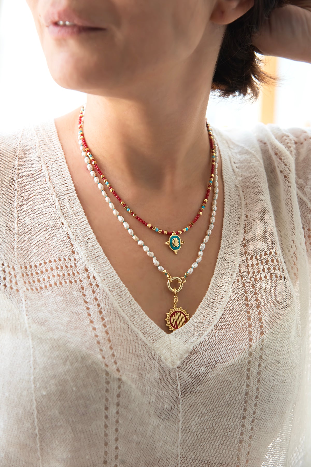 HIP BLUE - Pearl Charm Necklace