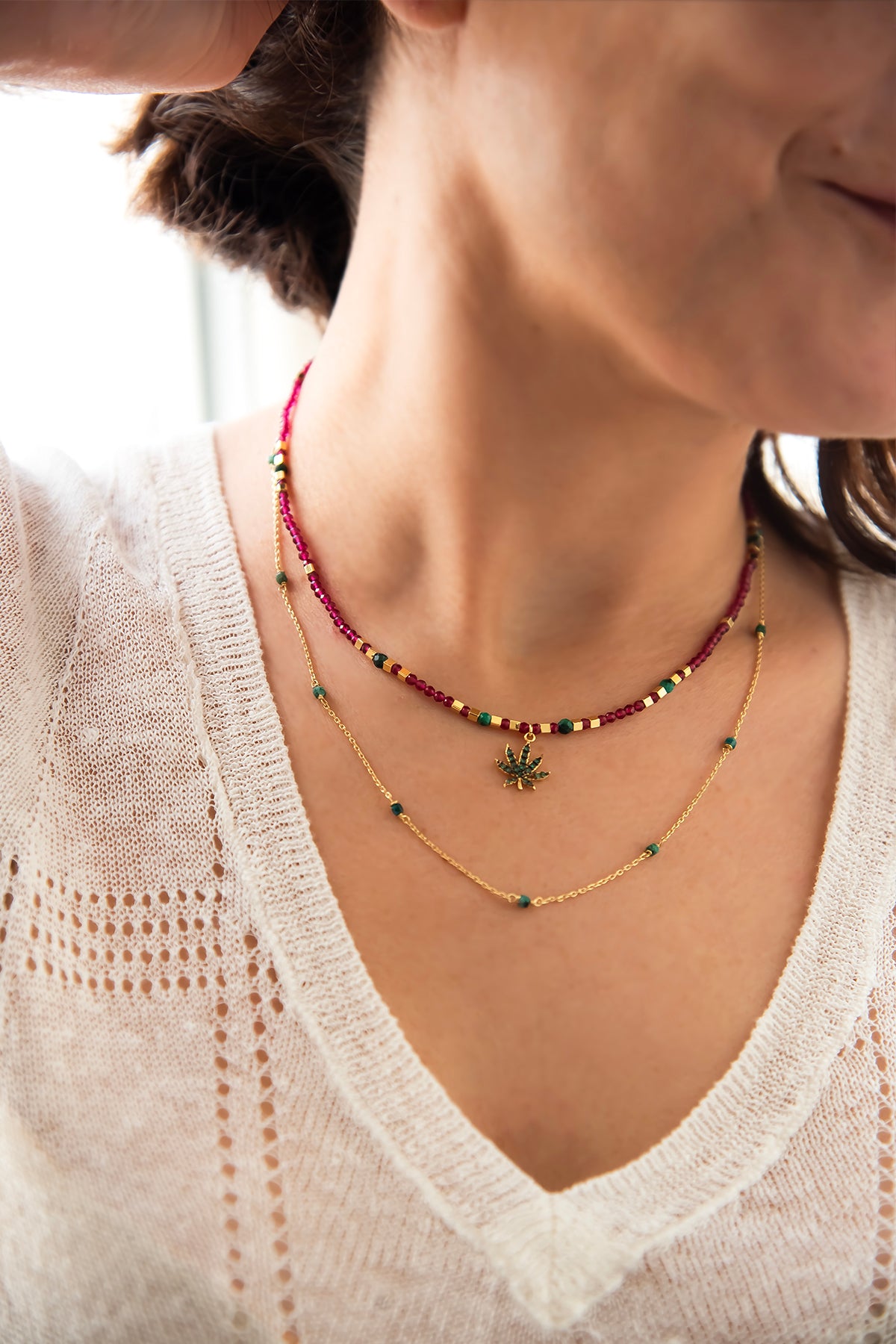 MARI – Symbolic Leaf Gemstone Necklace