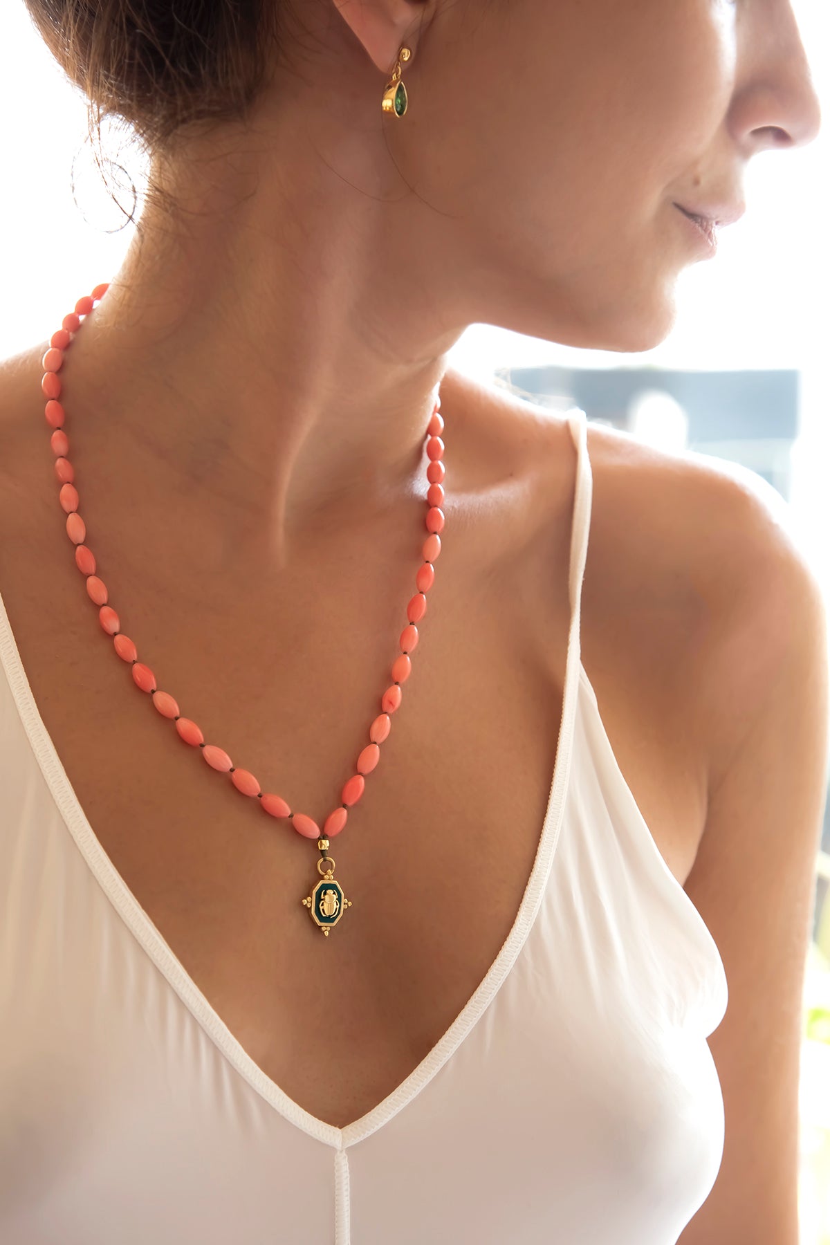 SCARAGREEN – Coral Scarab Necklace
