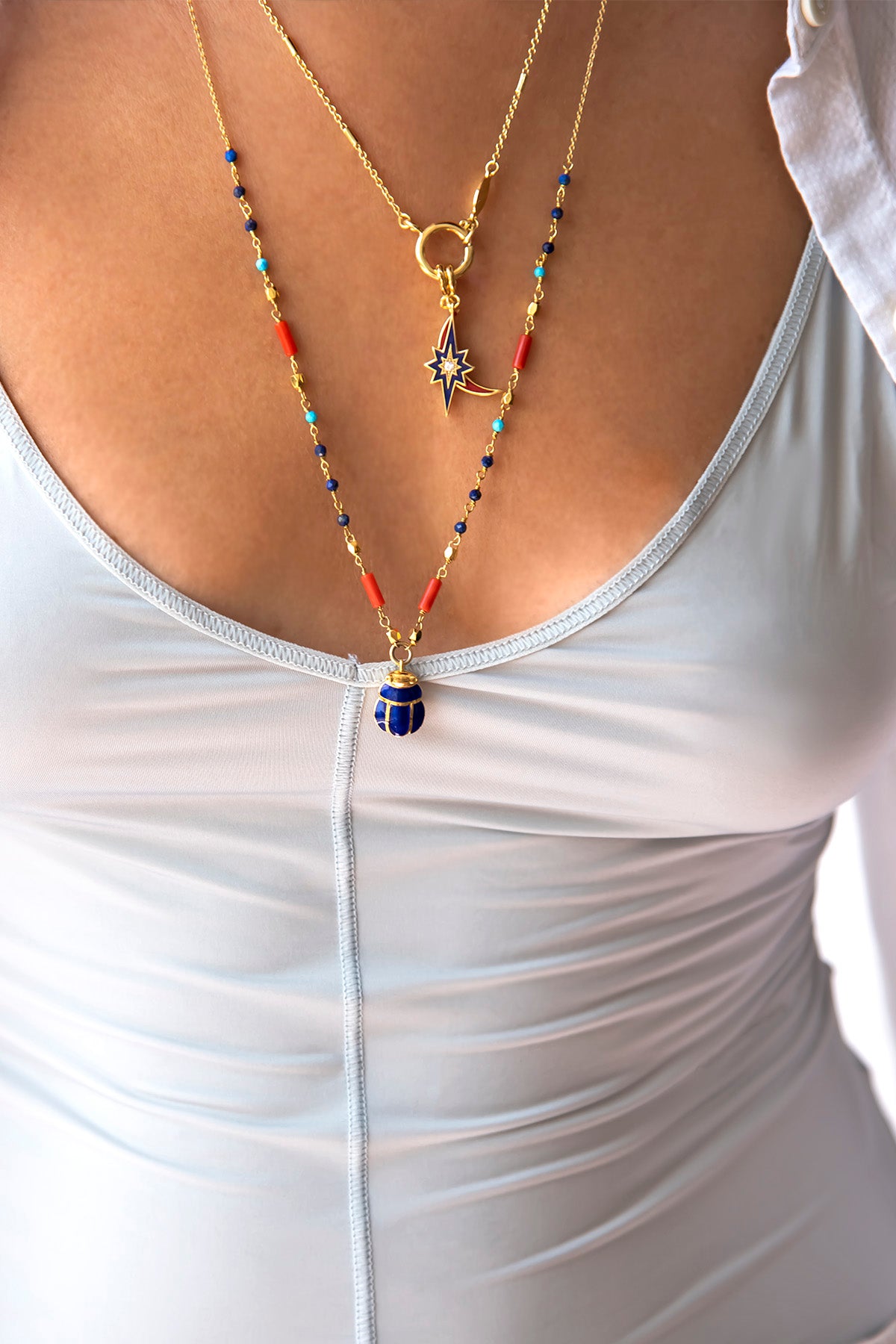 SCARABEE – INDIGO - Wire-Wrapped Scarab Necklace