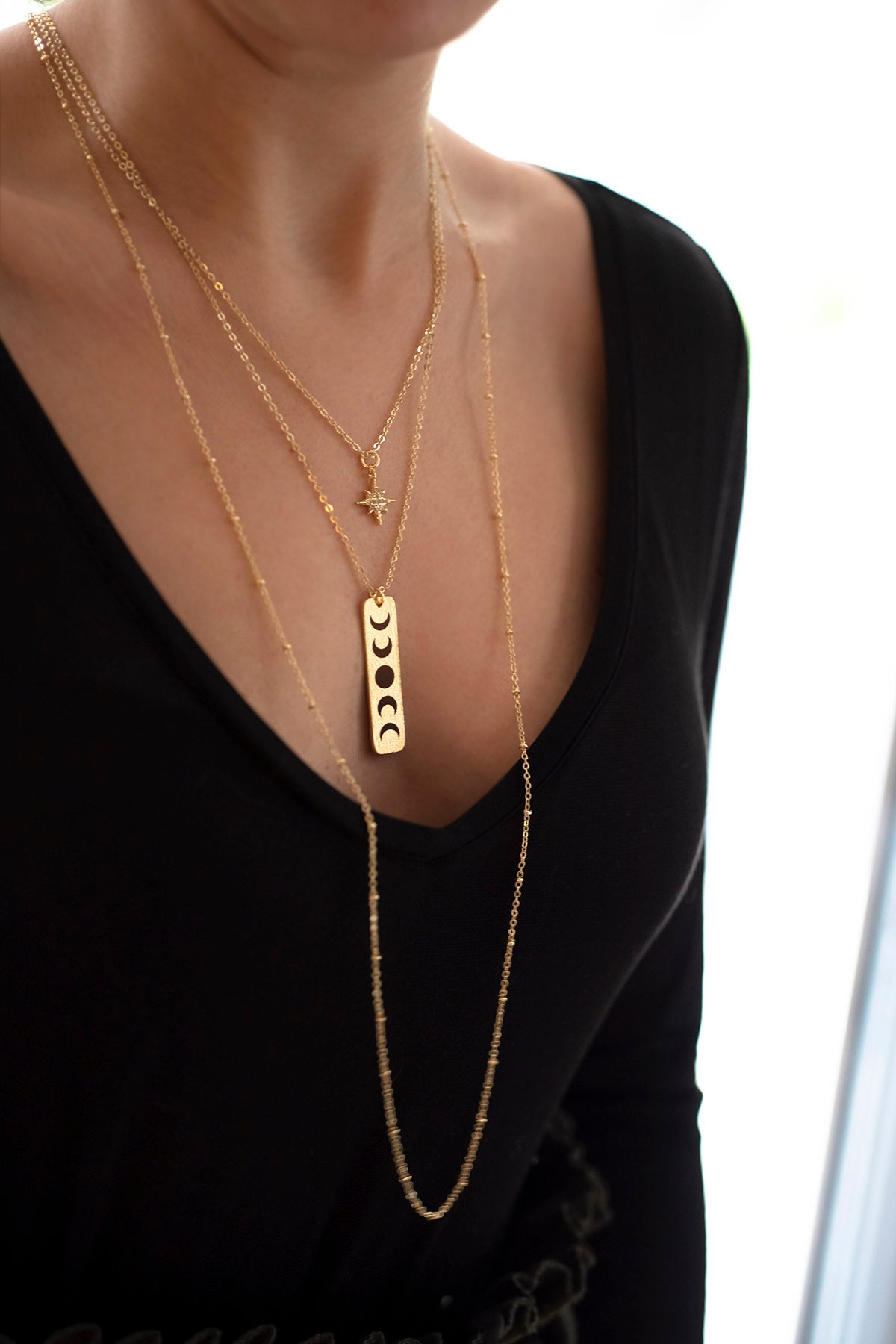 MOON PHASES β Layered Moon & Star Necklace