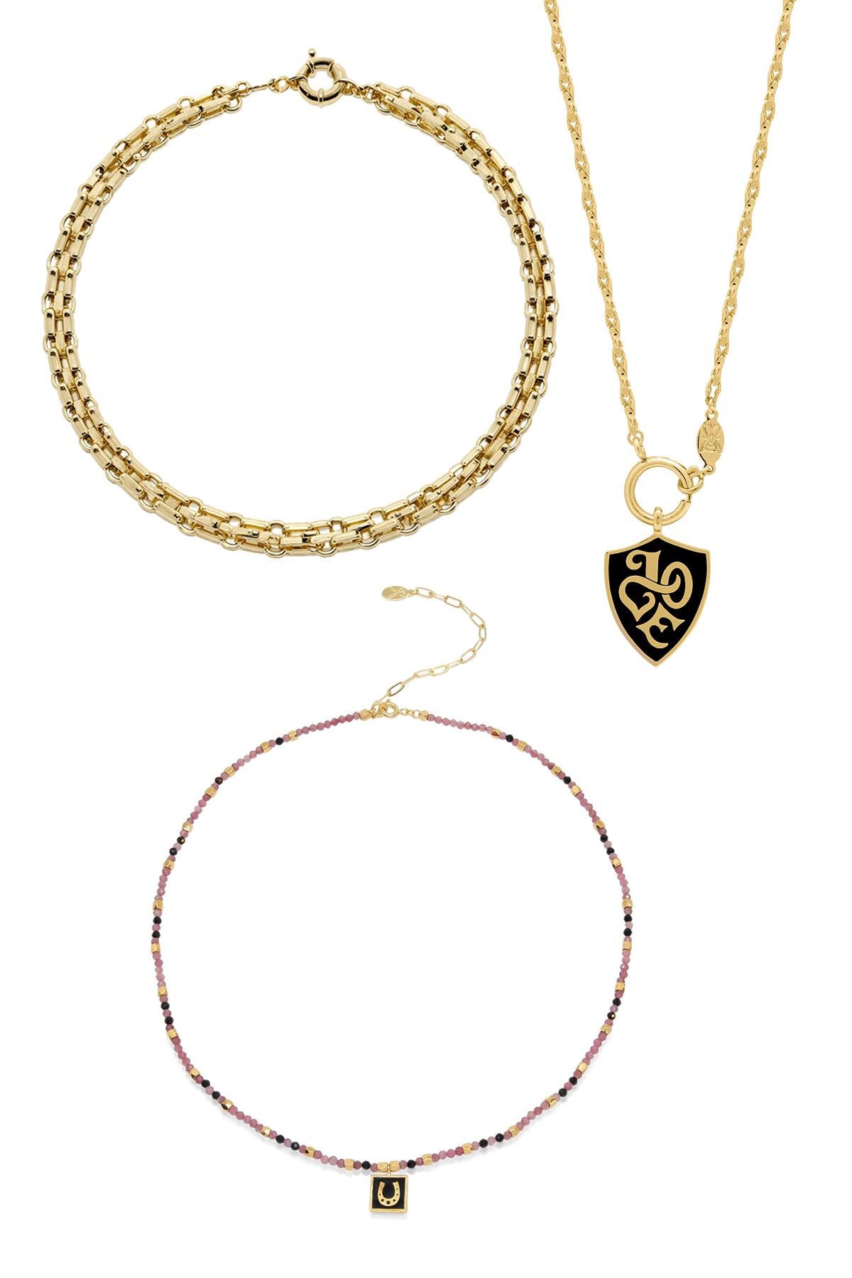 THRONE – Black Enamel & Chain Layered Necklace Set