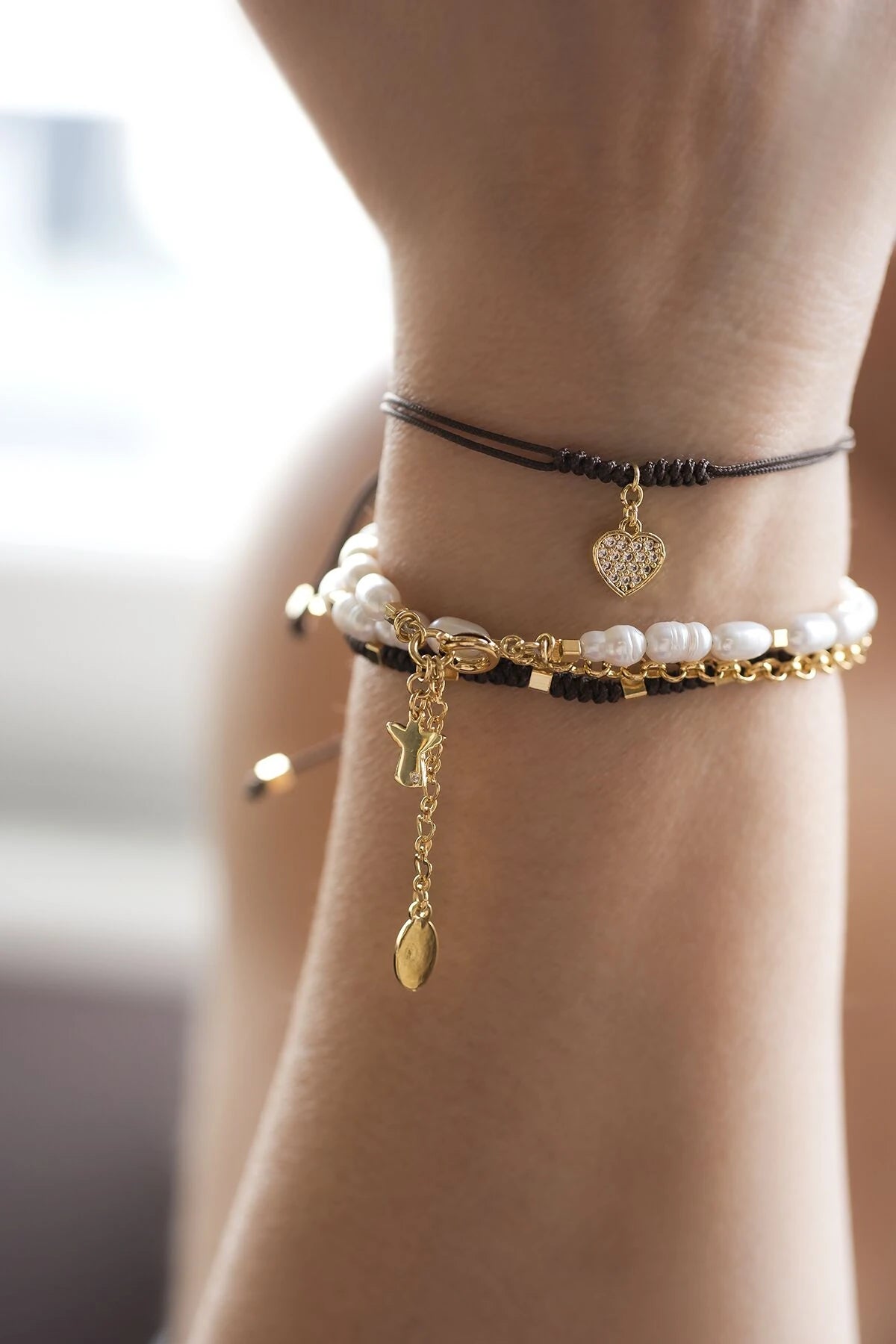 LOVE – Dangling CZ Heart Cord Bracelet