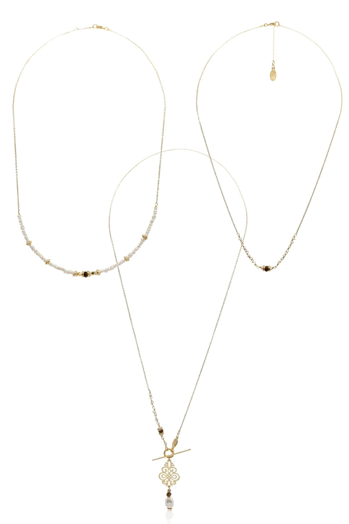 ETHNIC HARMONY β Natural Stone & Pearl Layered Necklace Set