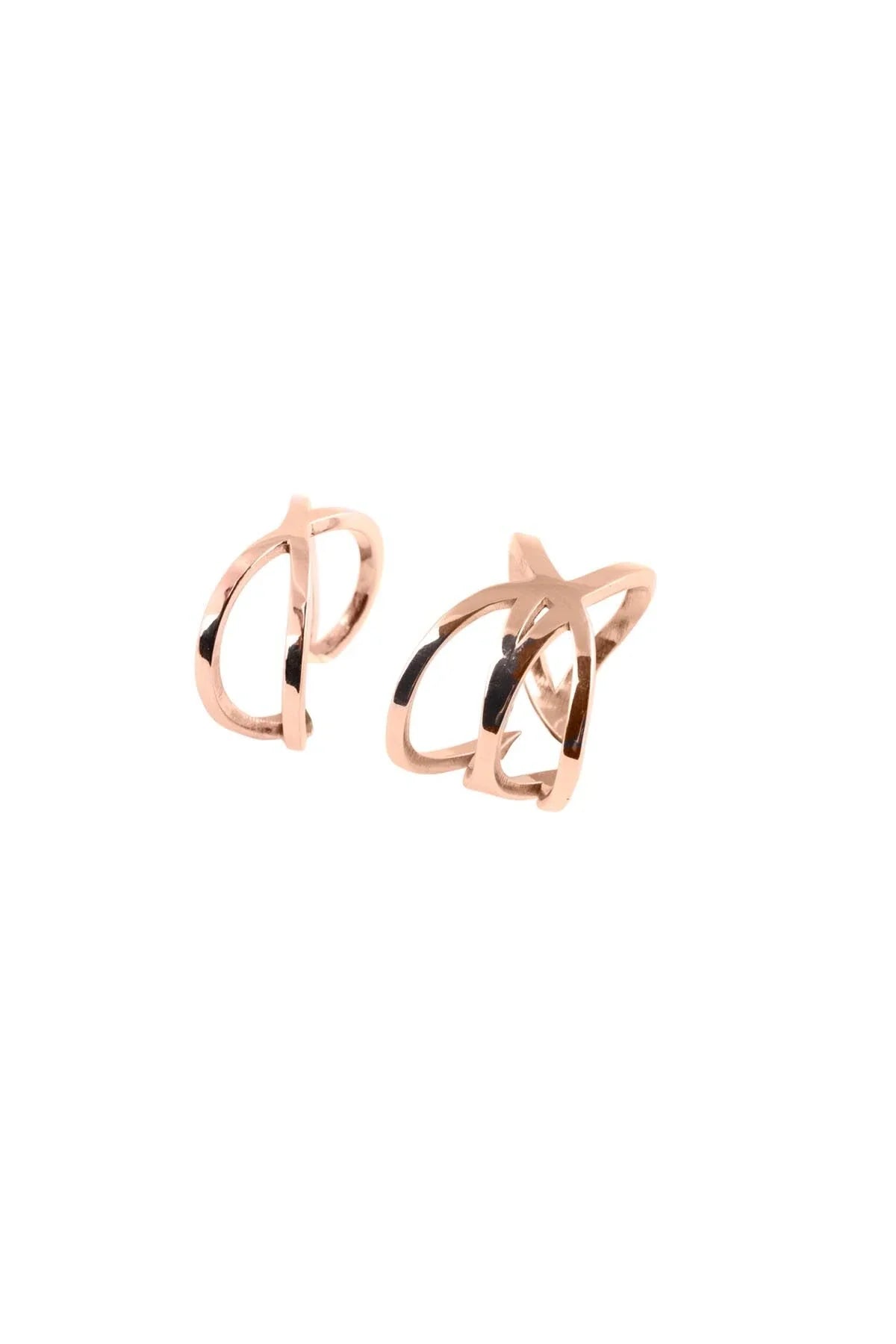 Rose gold earrings on a white background