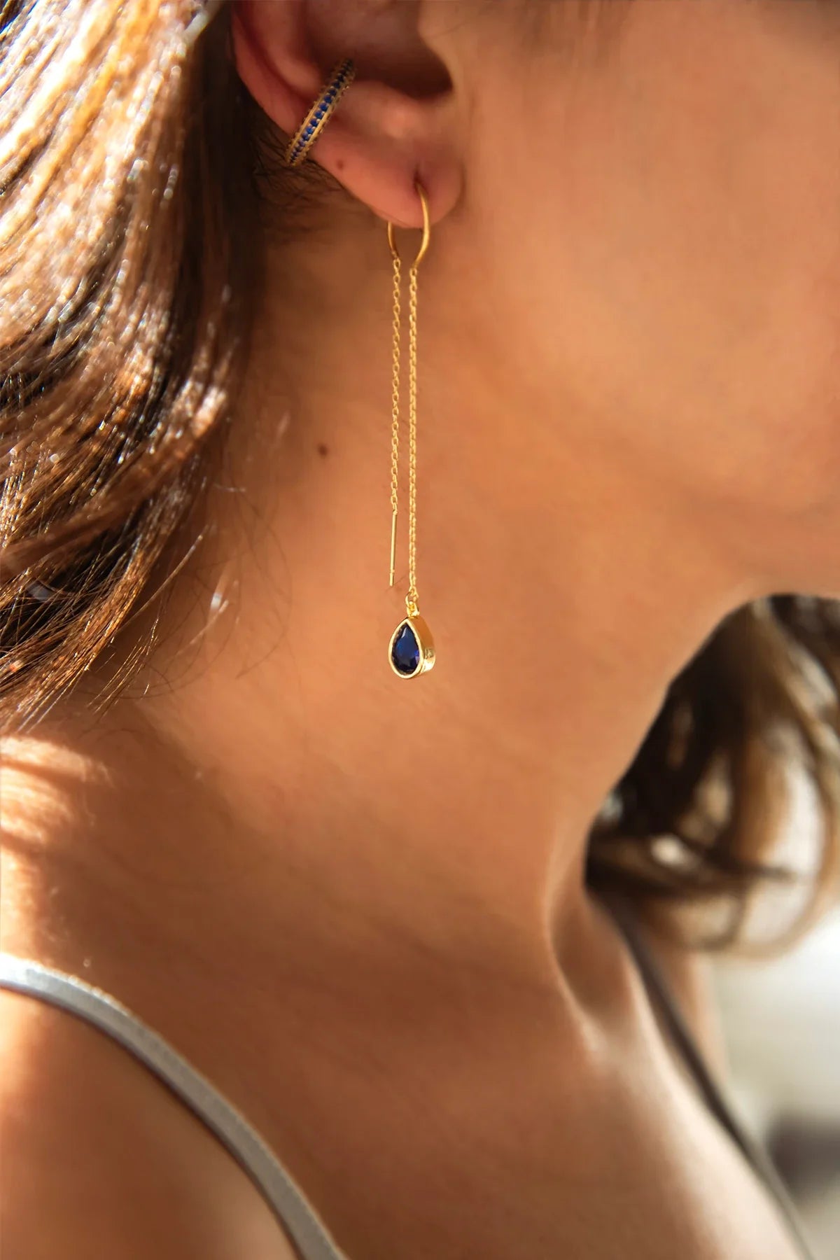 IDA - Sapphire - Chain Earrings