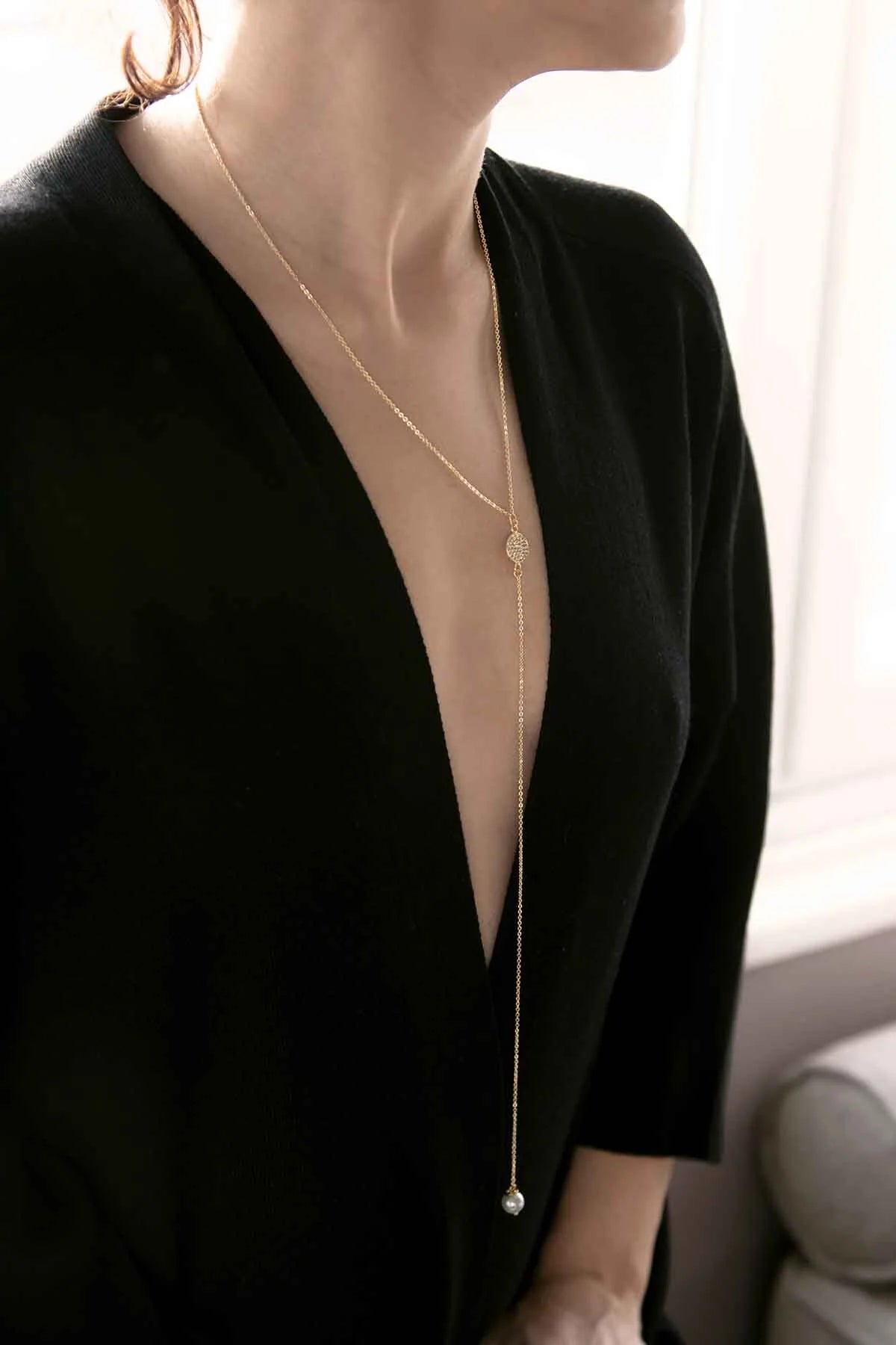TAHITI β Pearl Drop Long Y Necklace