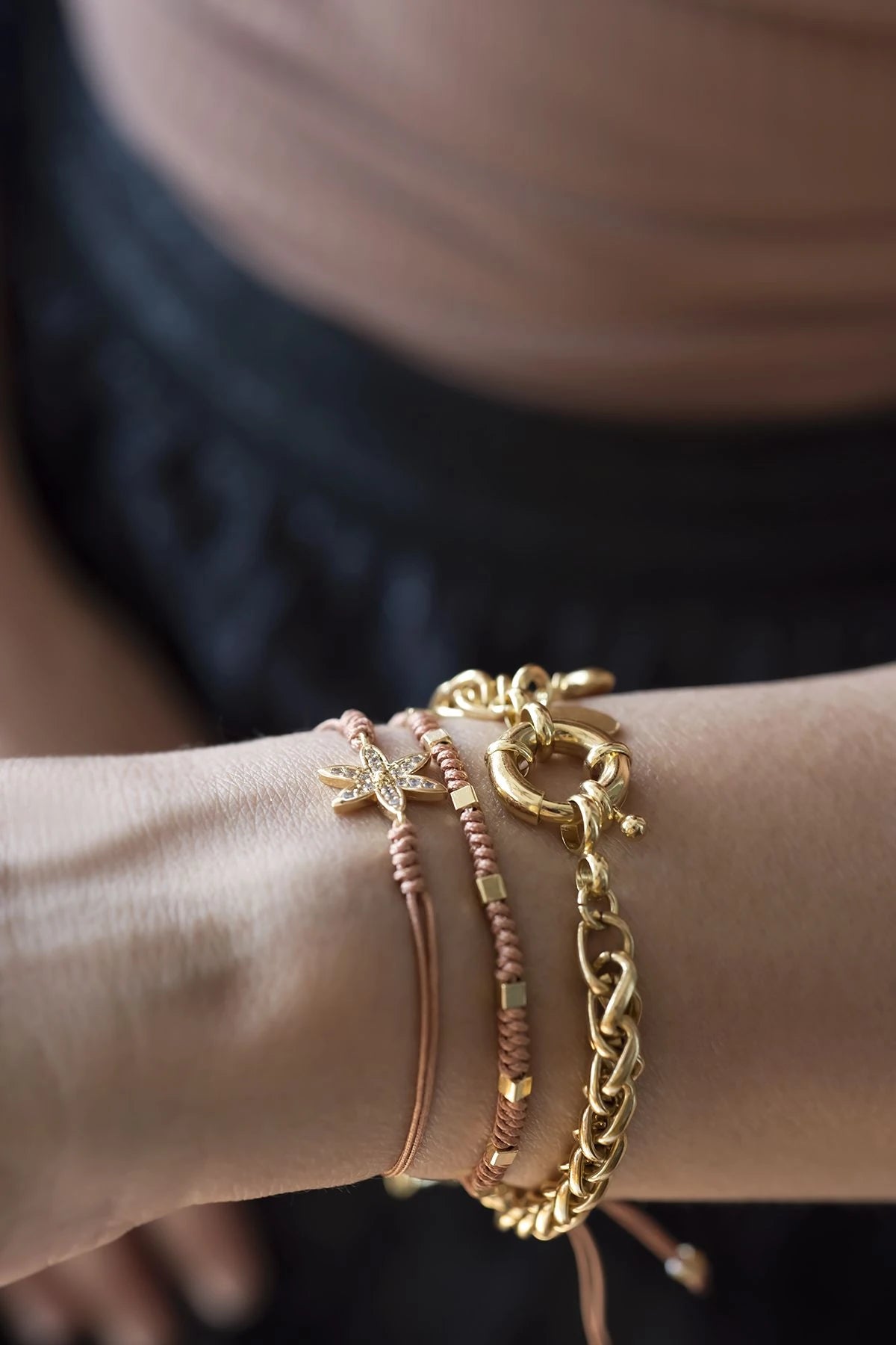 HERRINGBONE – Chain & Cord Layered Bracelet Set