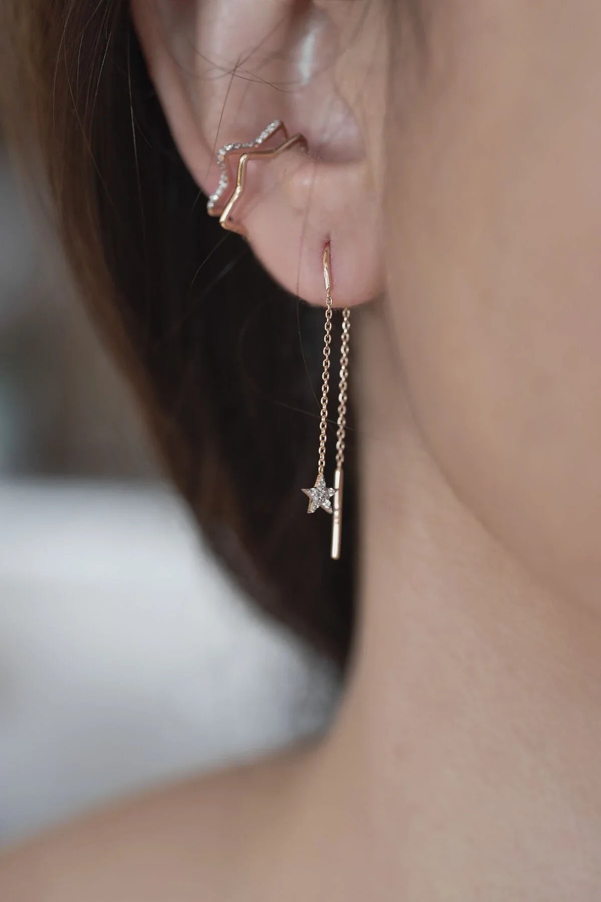 STARCATCHER - Diamond Star Chain Earrings
