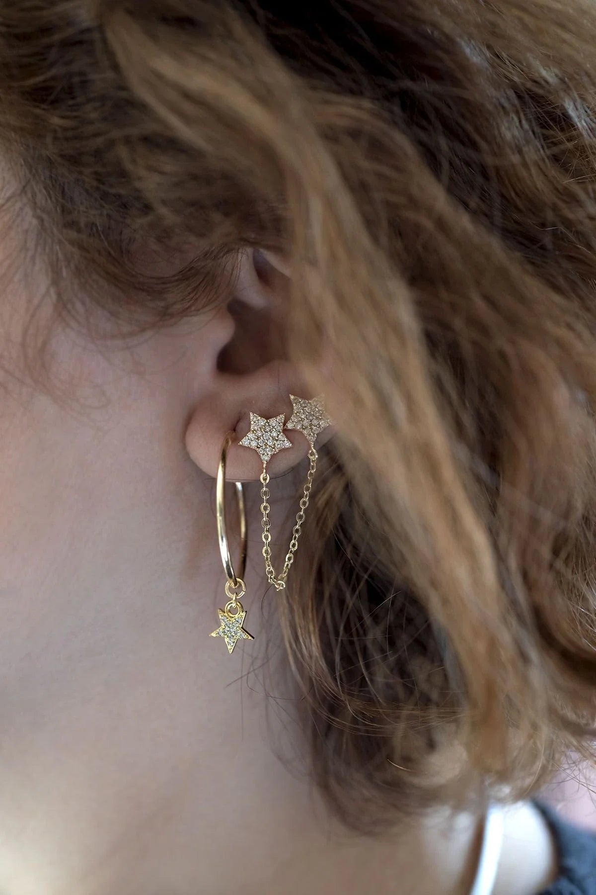 LINKED STARS – Double Star Chain Earrings