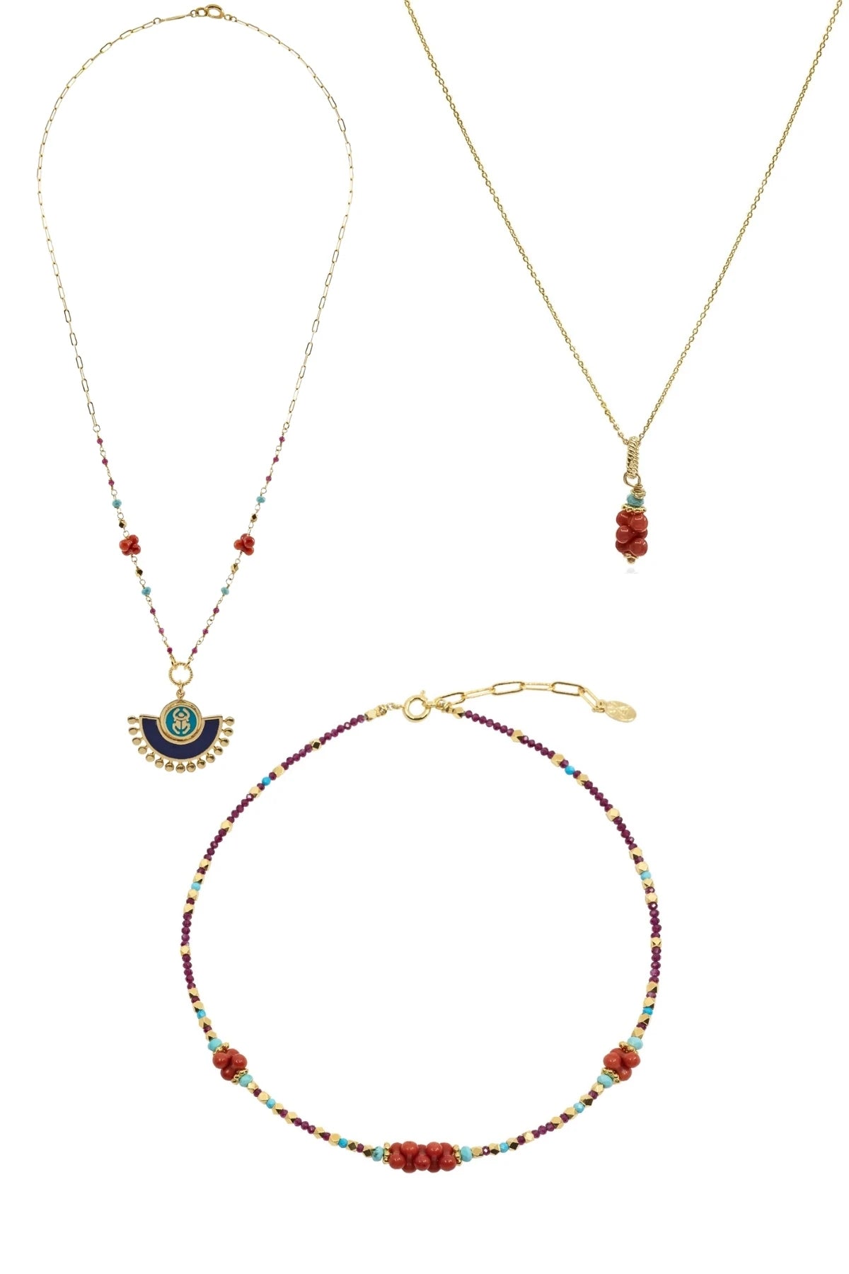 GURUβS INSIGHT β Coral & Natural Stone Layered Necklace Set