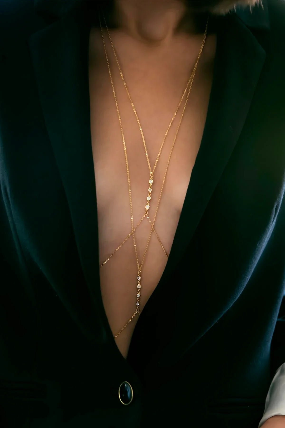 TWIN FLOWS – Cascading Layered CZ Body Chain