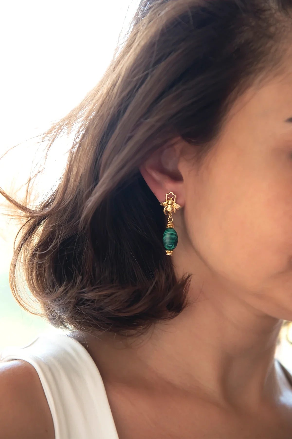 GREEN BUG – Malachite Beetle Earrings