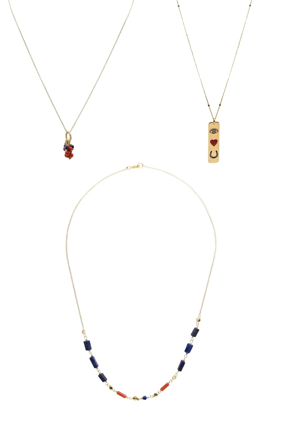 LOVELY BLUE – Layered Enamel & Gemstone Necklace Set