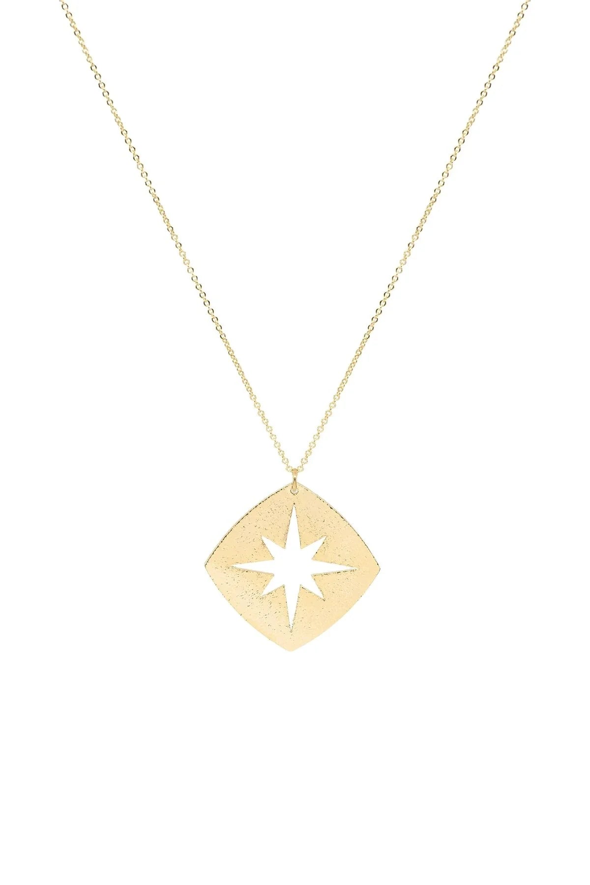 Gold necklace with a star-shaped pendant on a white background