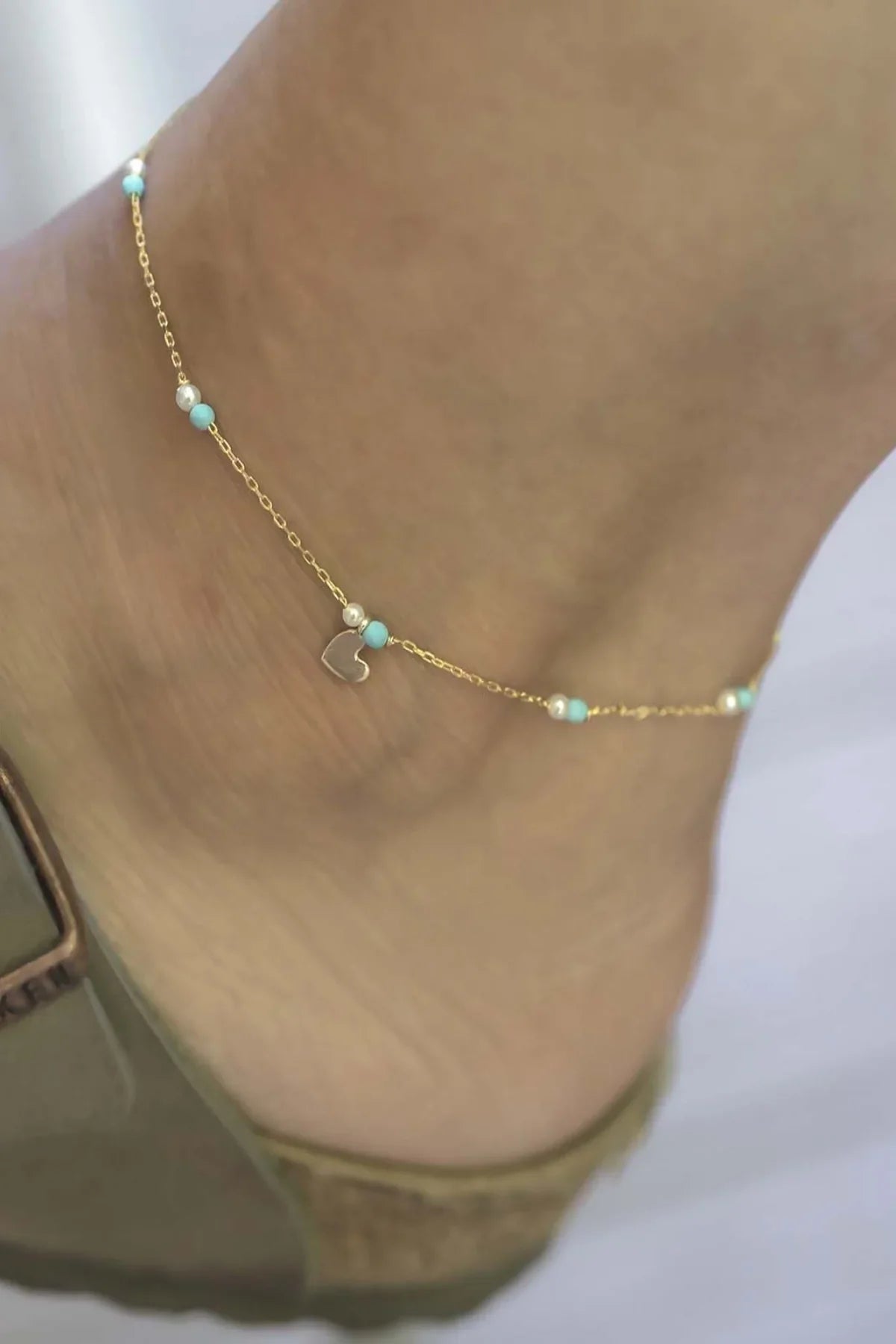 MINI HEART β Pearl & Turquoise Chain Anklet
