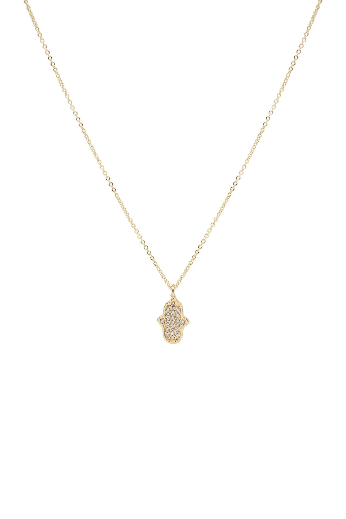 SHINY HAMSA – CZ-Accented Hand Necklace