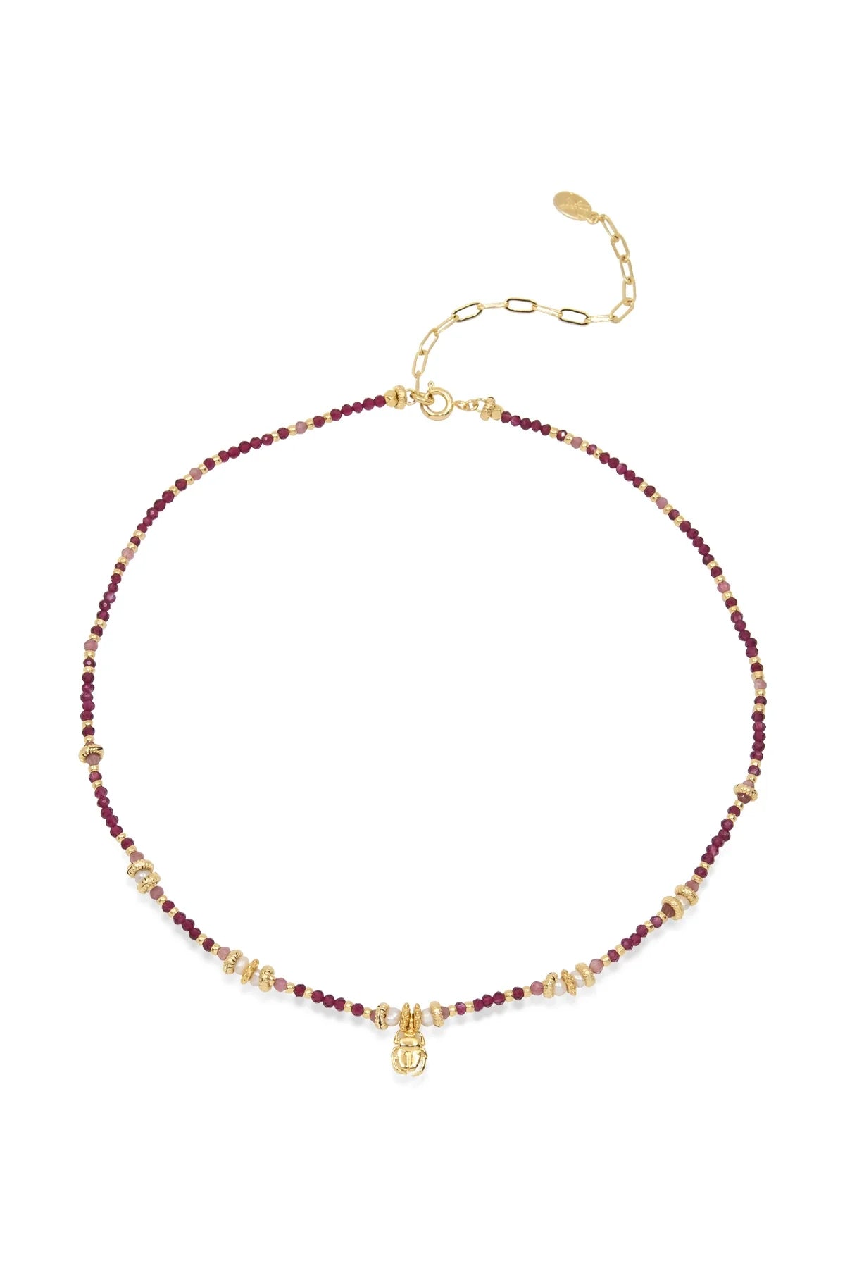 MAROON β Garnet & Tourmaline Necklace with Mini Scarab