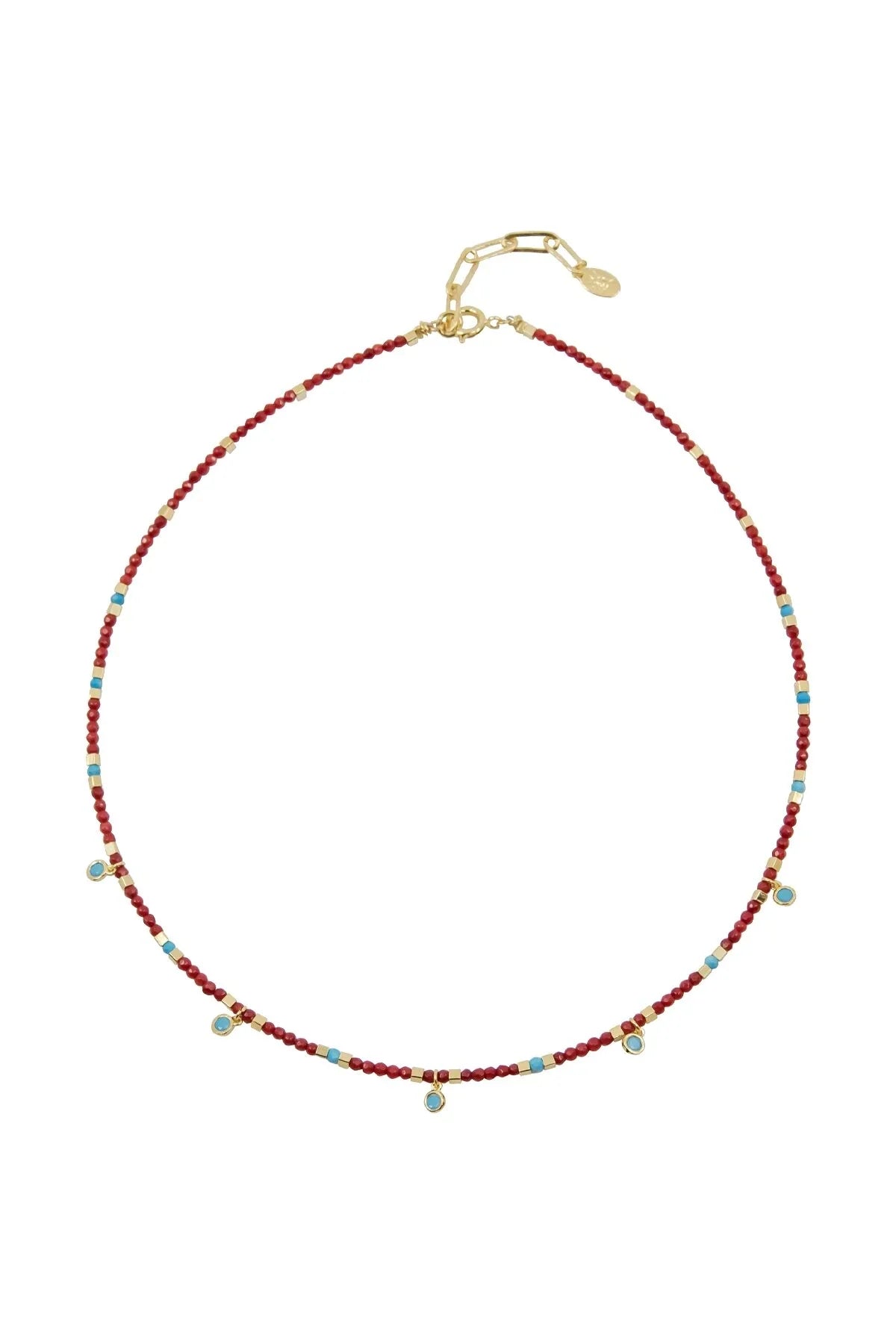 LISBON – Red Coral & Turquoise Accent Necklace