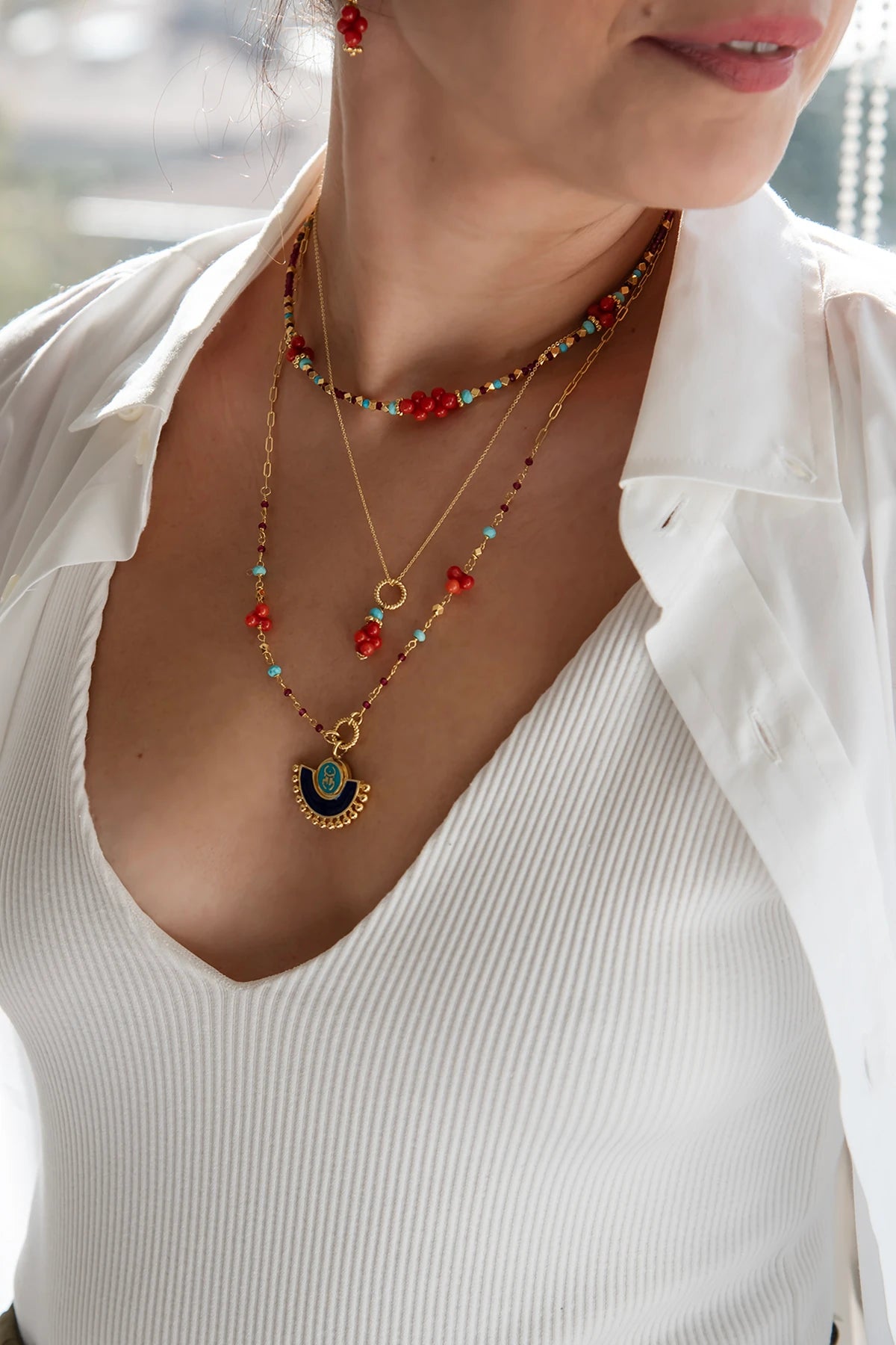 GURUβS INSIGHT β Coral & Natural Stone Layered Necklace Set