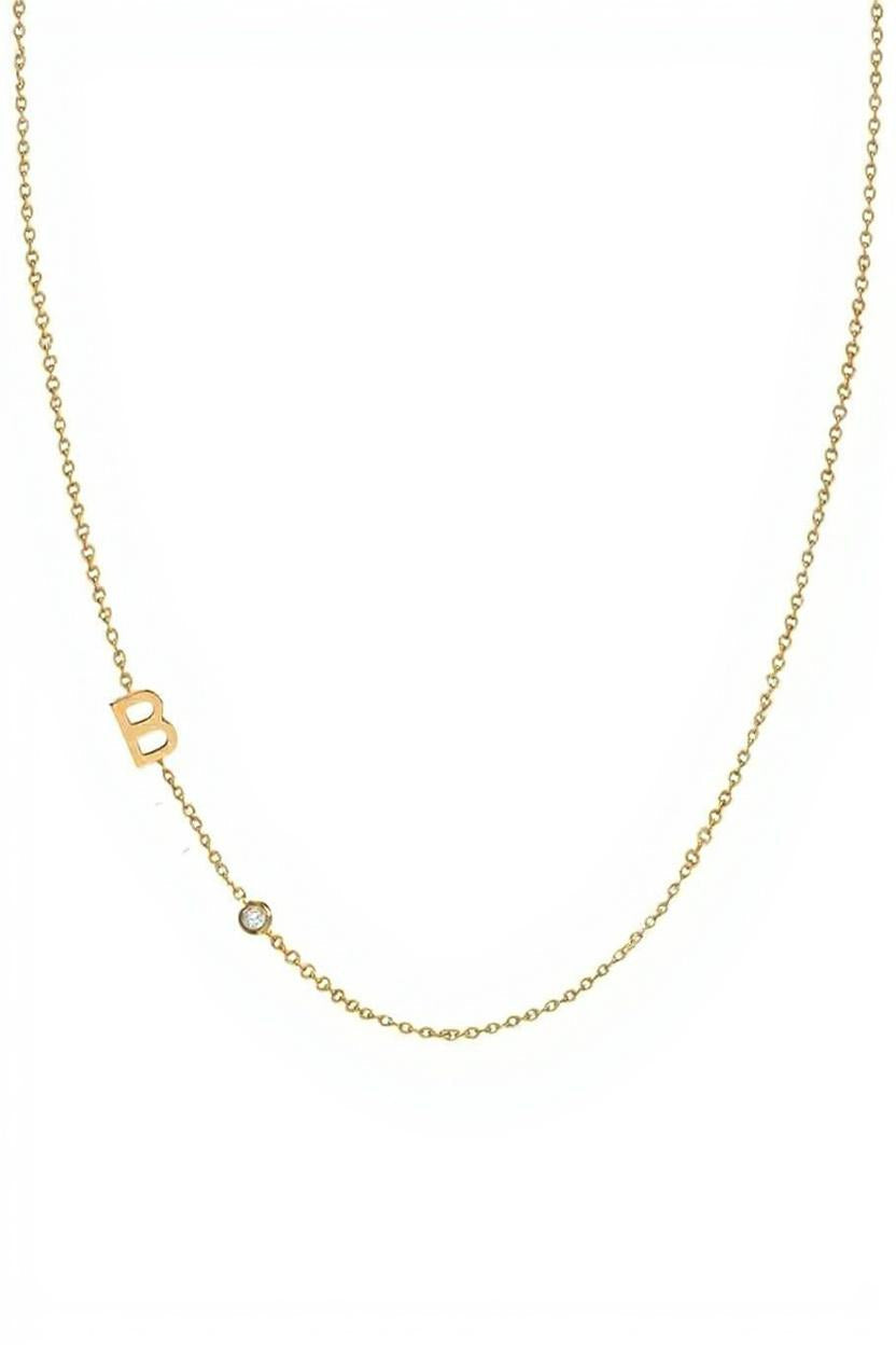 DIAMOND SIDEWAYS INITIAL - Stone Embellished Letter Necklace