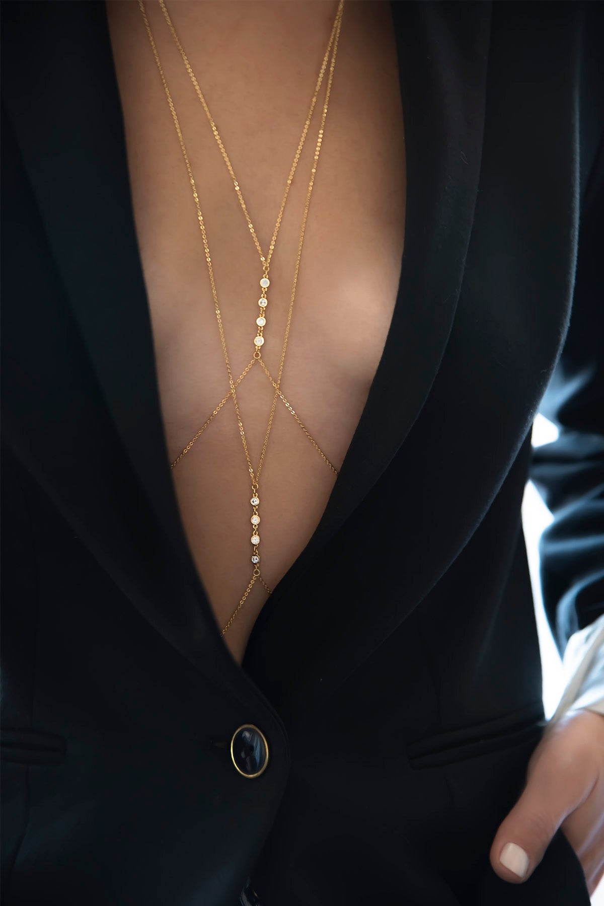 TWIN FLOWS – Cascading Layered CZ Body Chain