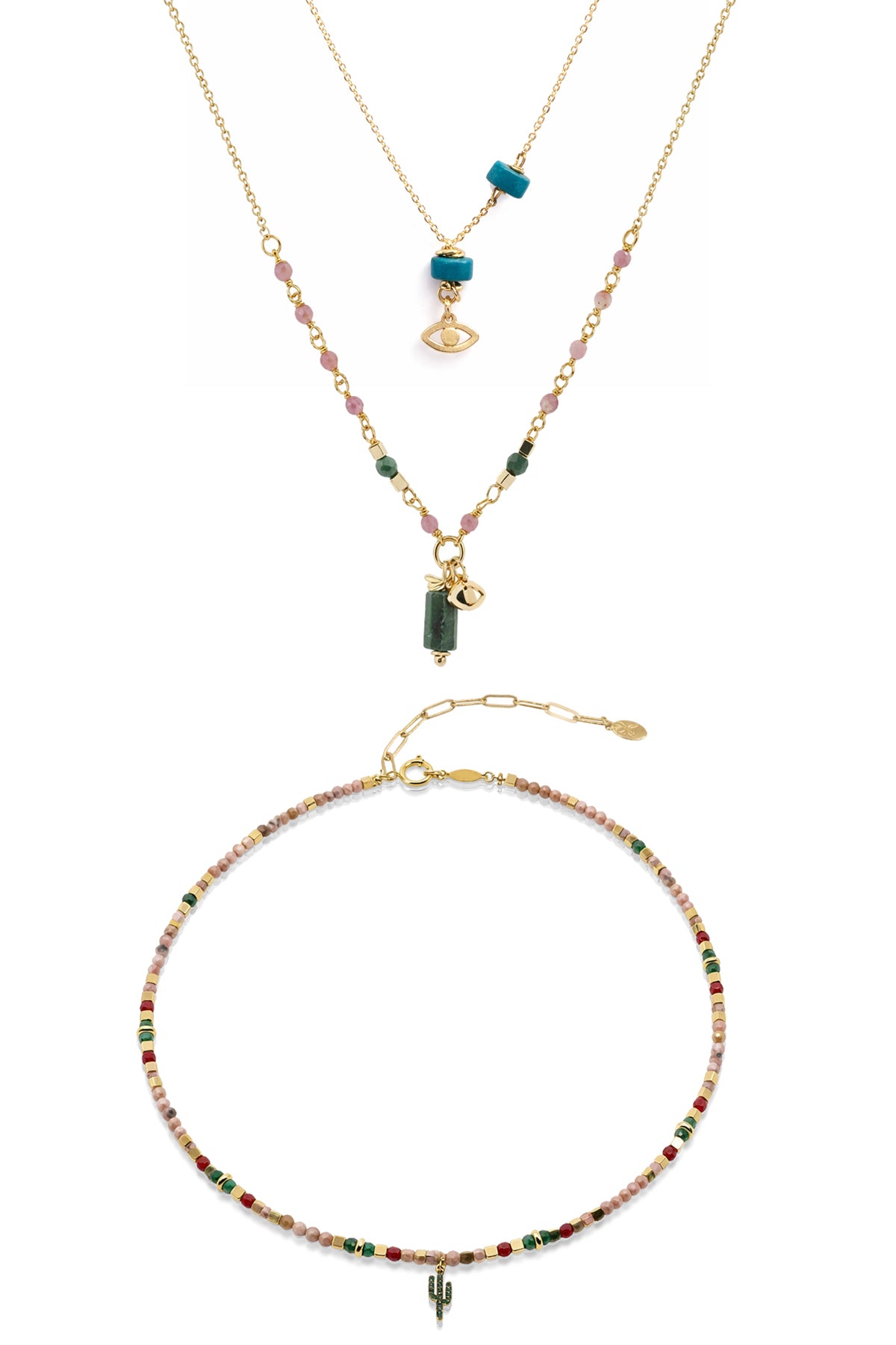 DESERT – Cactus & Gem Layered Necklace Set