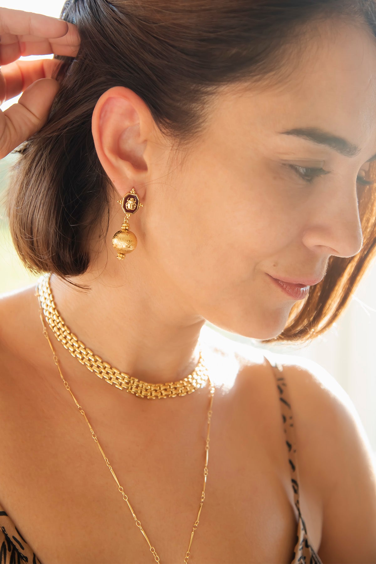SCARABURG – Burgundy Scarab Drop Earrings
