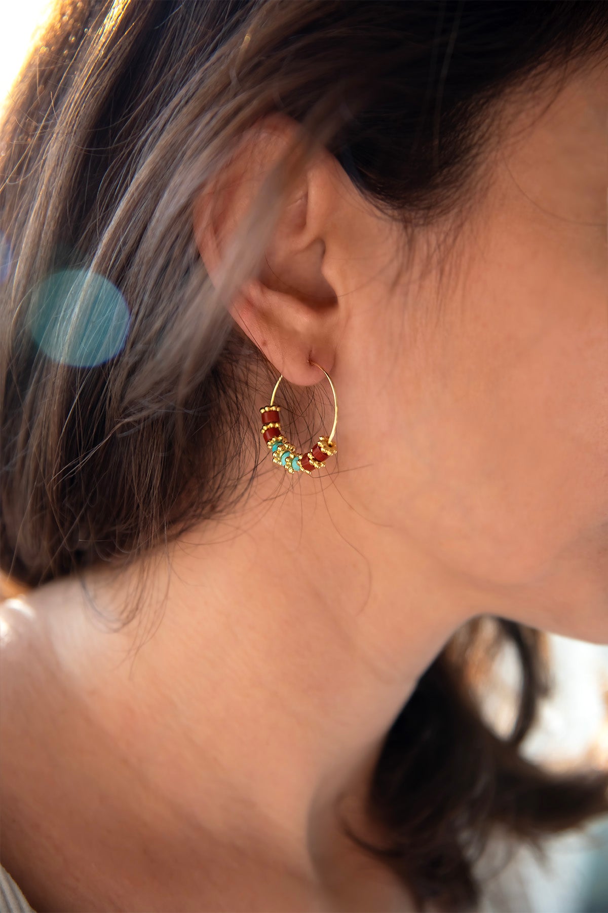 LA DUNE – Earth-Toned Gemstone Hoop Earrings