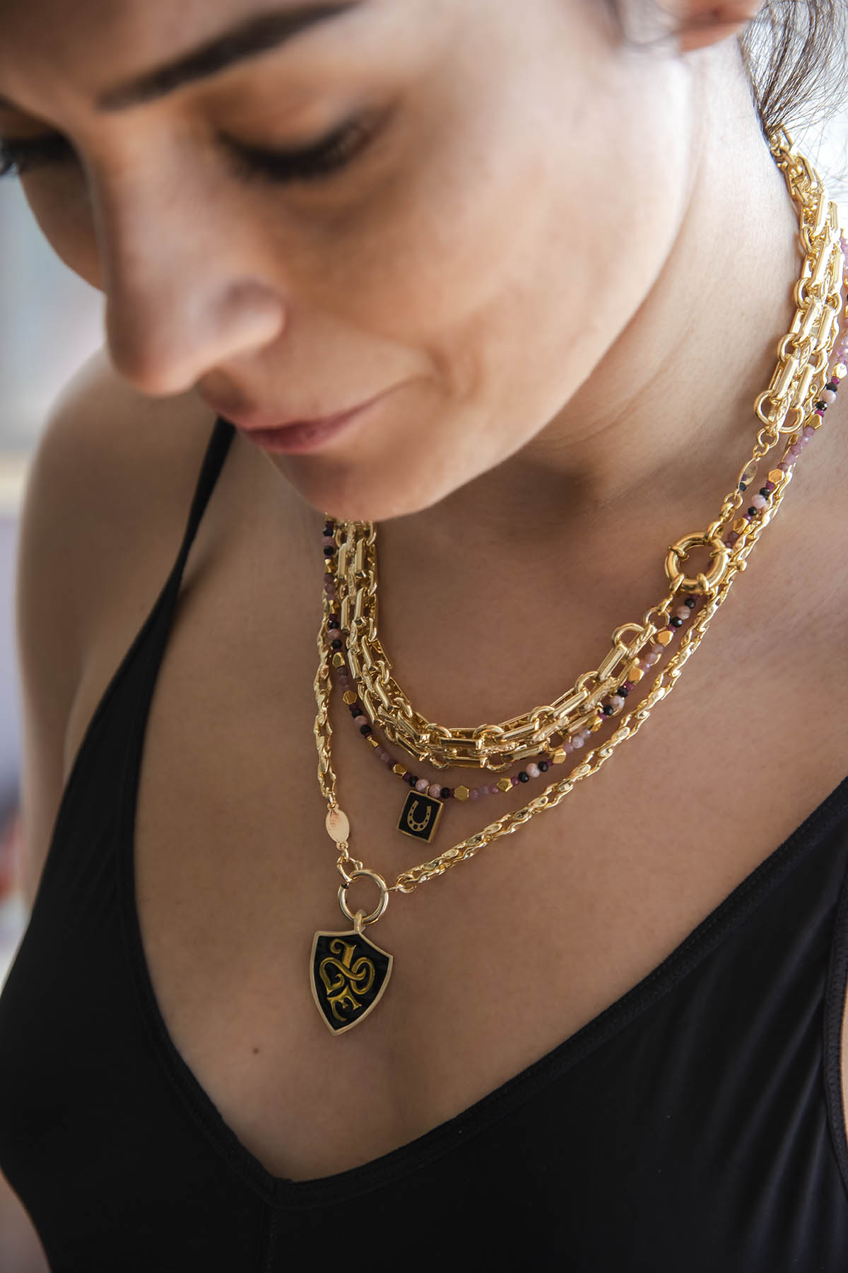 THRONE - BLACK - Shield Medallion Necklace