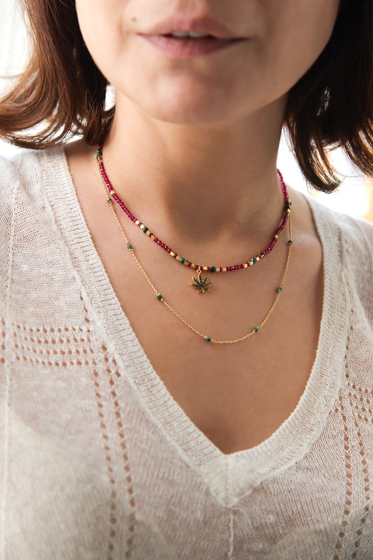MARI – Symbolic Leaf Gemstone Necklace