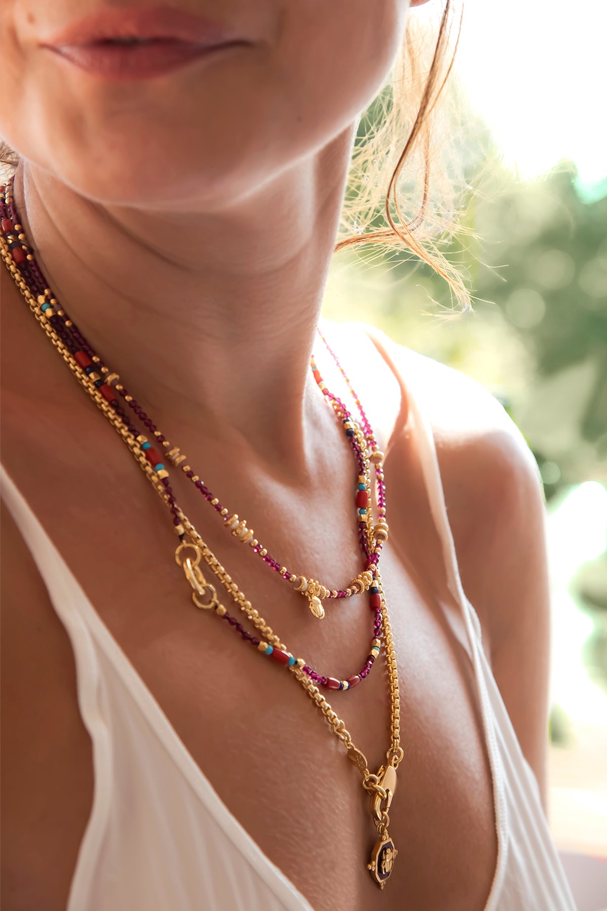 MAROON – Garnet & Tourmaline Necklace with Mini Scarab