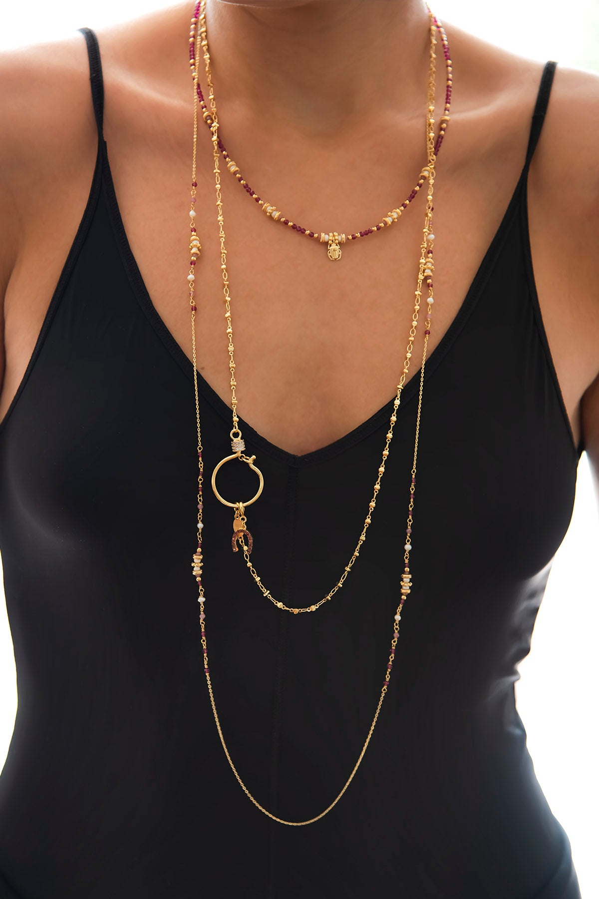 MAROON – Garnet & Tourmaline Necklace with Mini Scarab