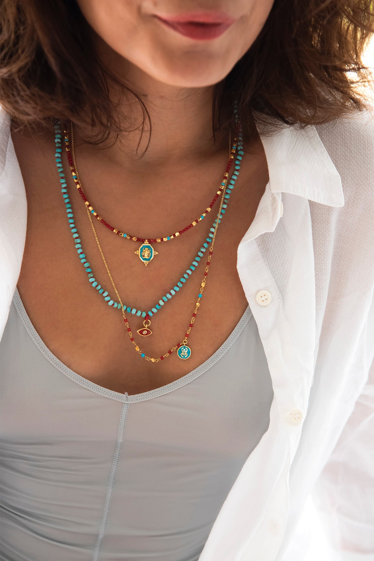 SACRED BEE – Enamel Scarab Chain Necklace