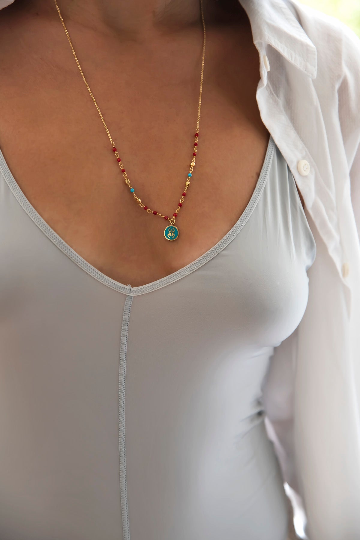 SACRED BEE – Enamel Scarab Chain Necklace