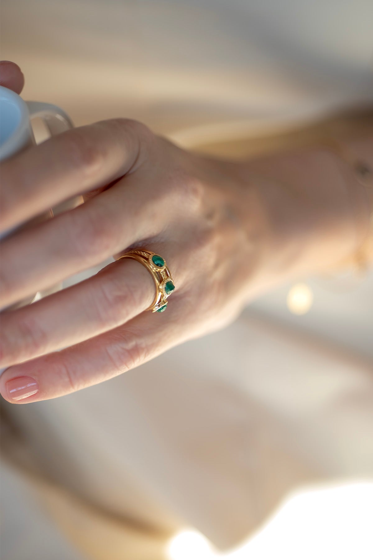 REINA GREEN – Malachite Triple-Stone Ring