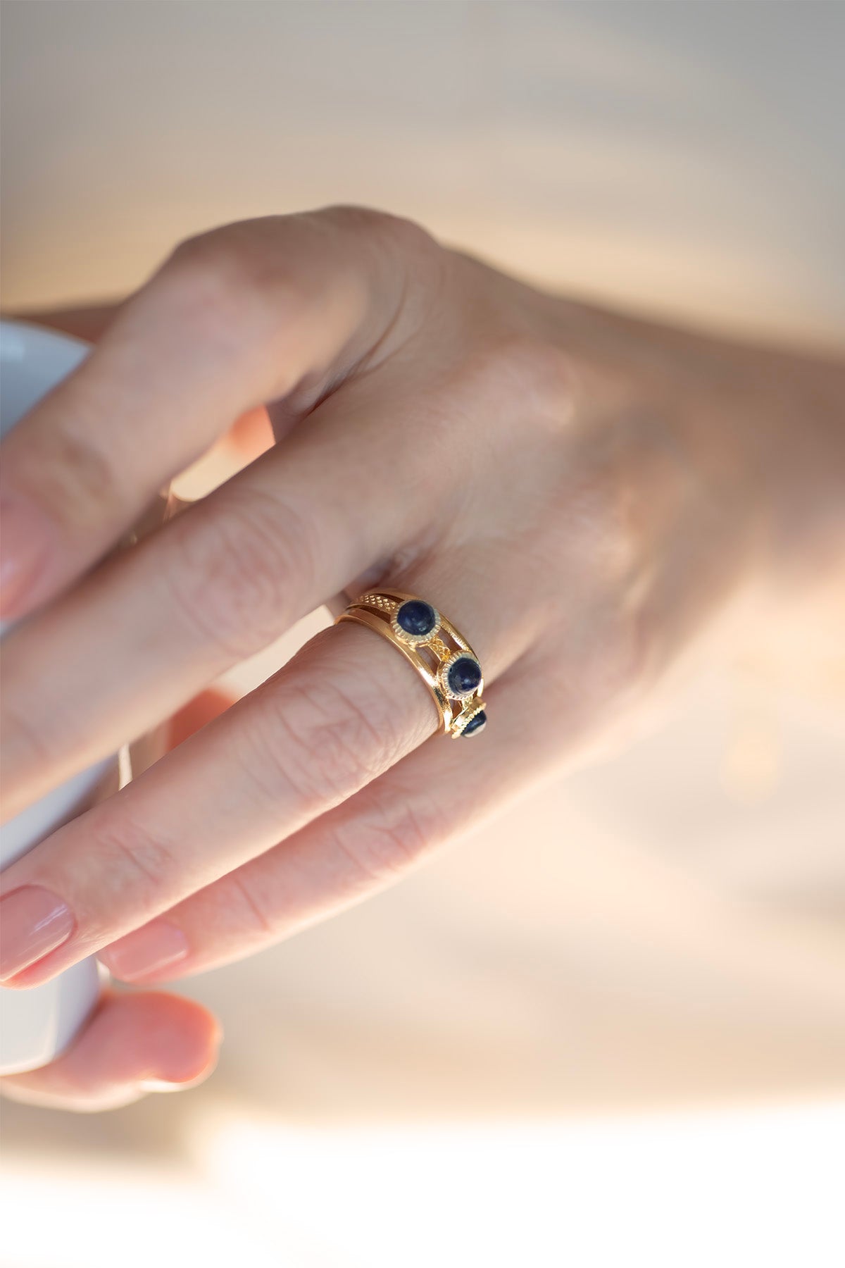REINA NAVY – Lapis Lazuli Triple-Band Ring