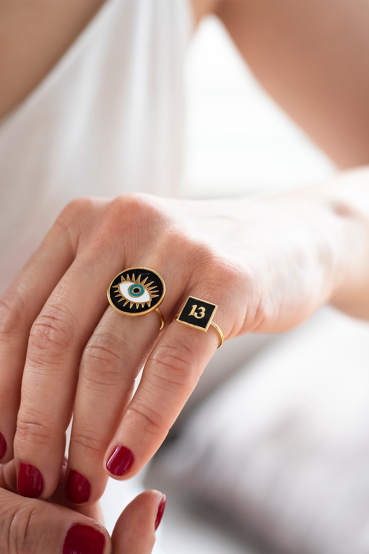 WATCH ME – Enamel Evil Eye Adjustable Ring