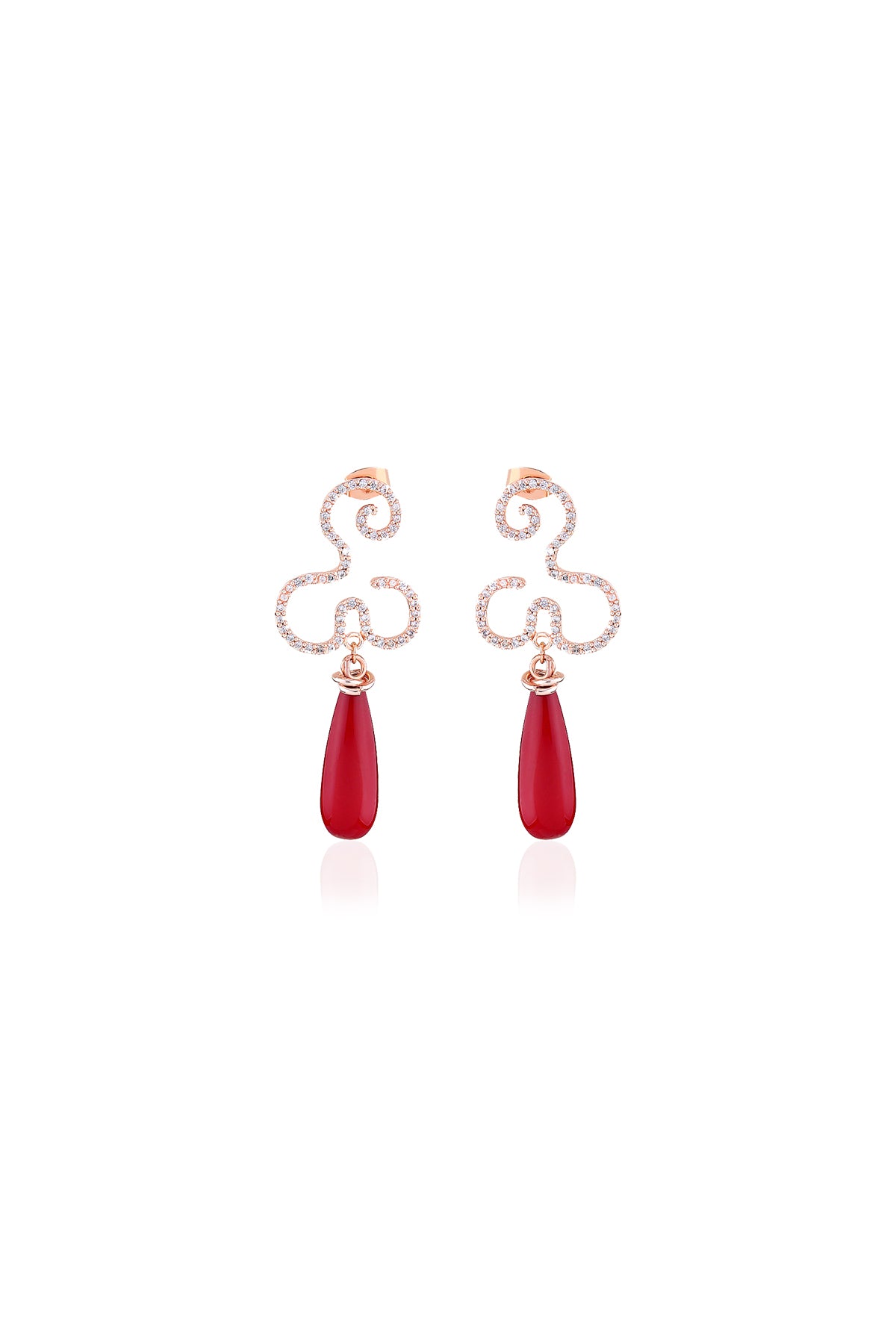SPARKLING FLOW – Red Pearl Drop Earrings