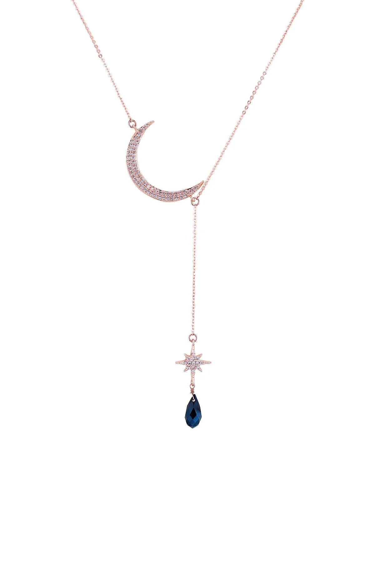 MOON AND STAR – Celestial Drop Chain Necklace