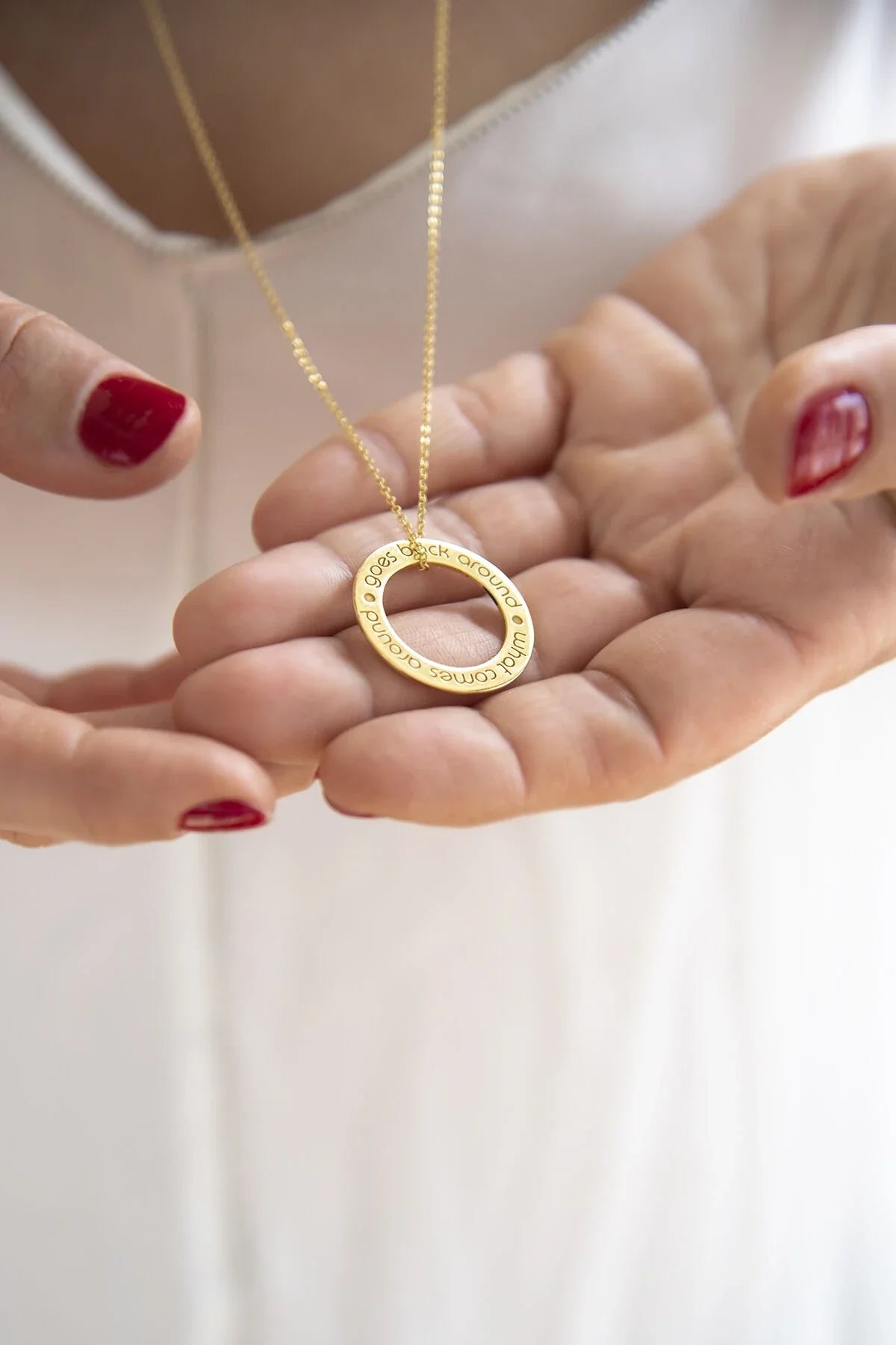 KARMA – Engraved Circle Pendant Necklace