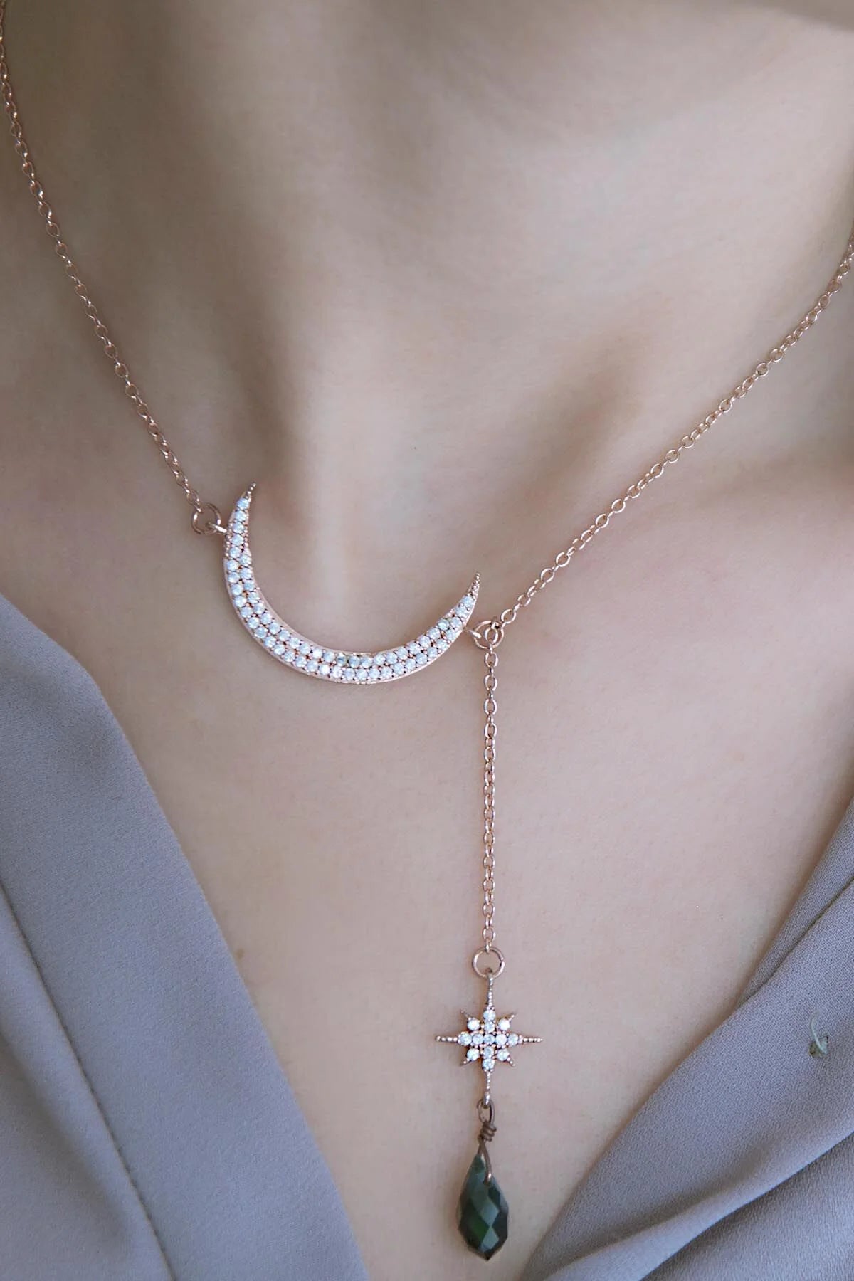 MOON AND STAR – Celestial Drop Chain Necklace