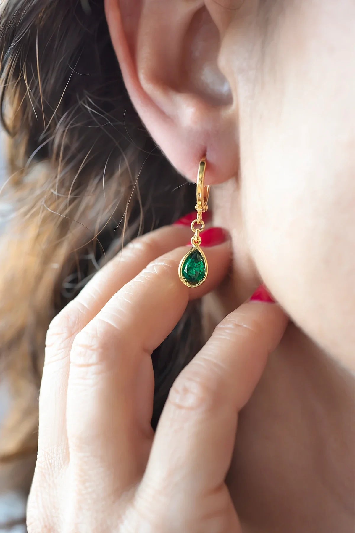 ANGELINA - Emerald - Huggie Earrings