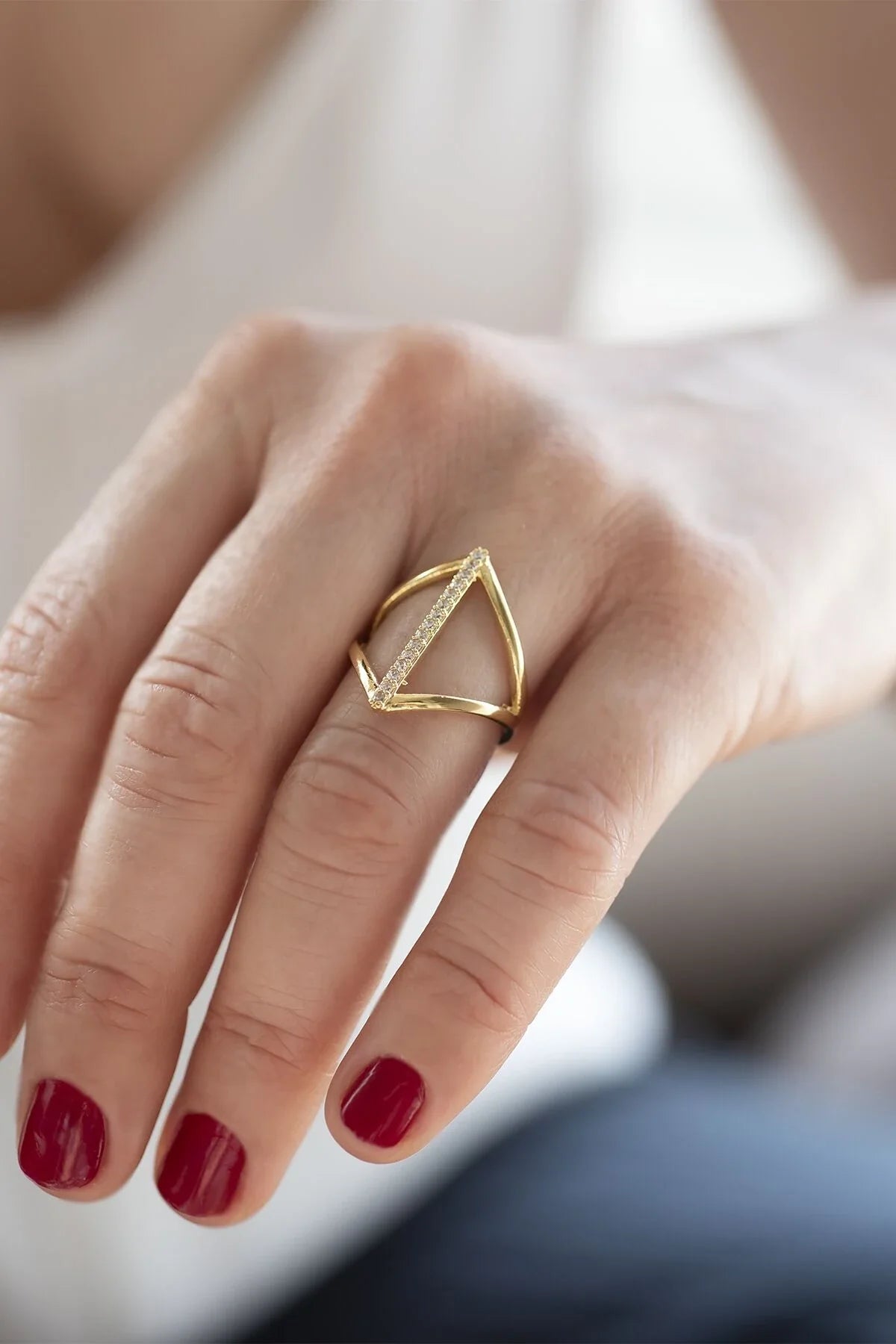 SINGLE GOLDEN – Geometric CZ Accent Ring